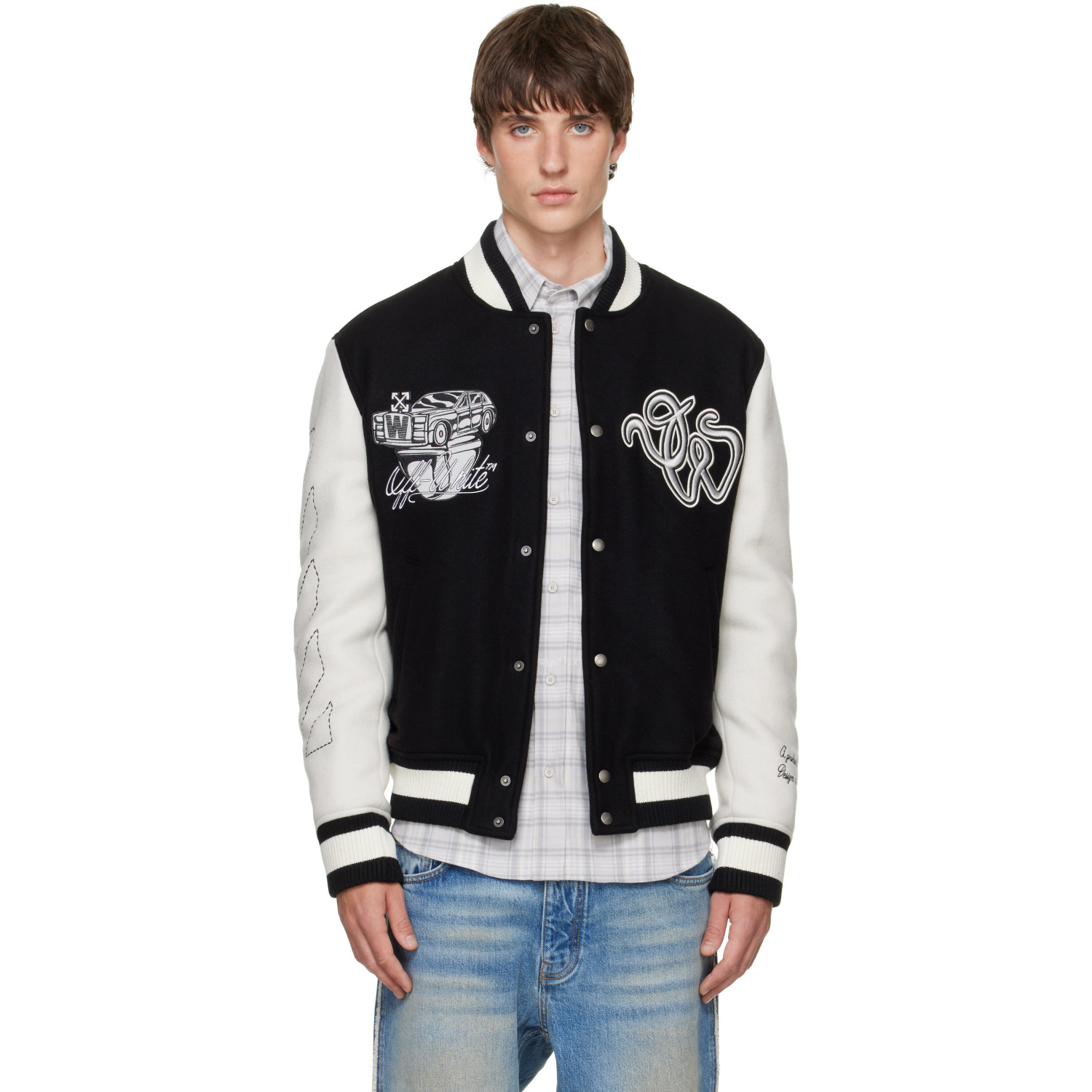 Off-White Black Wool Regular Collage Varsity Jacket