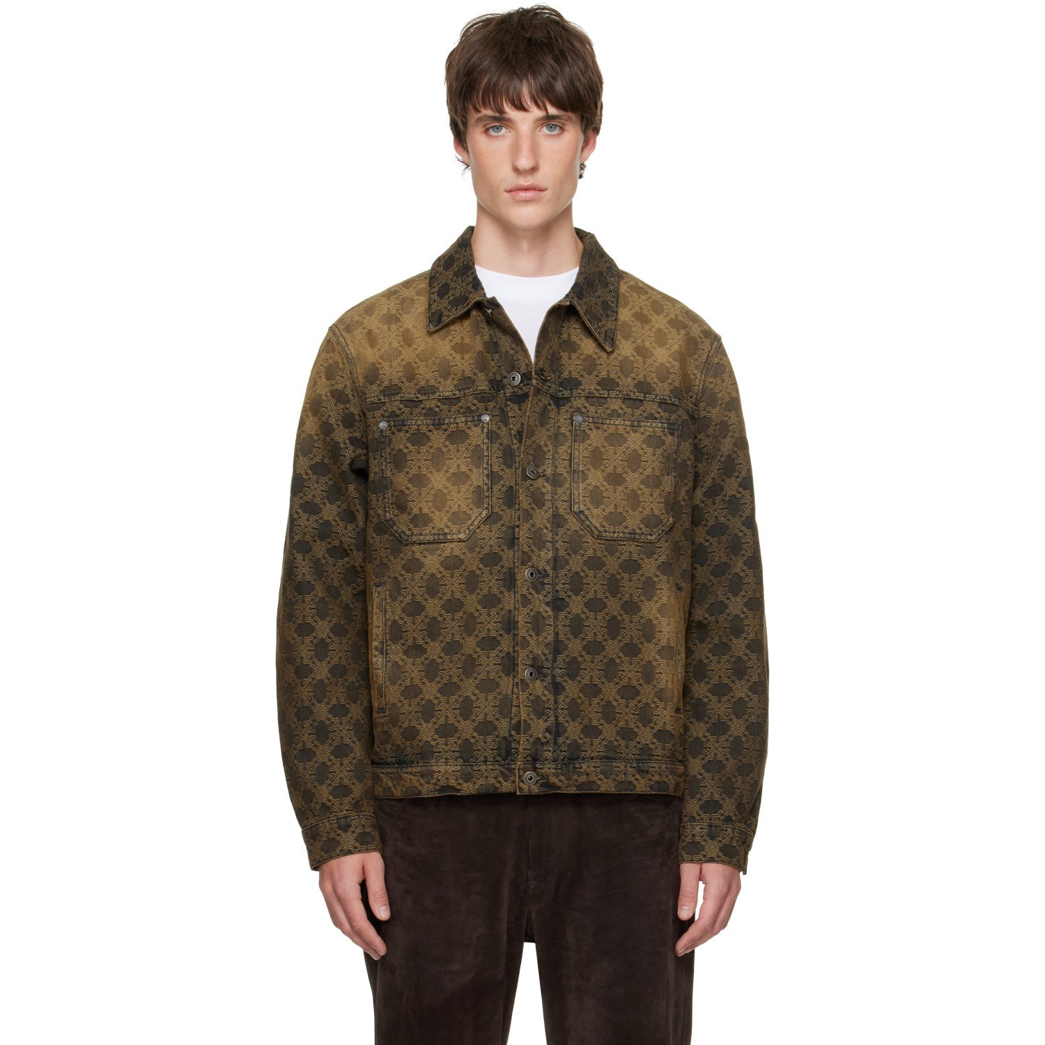 Off-White Brown Arrow Monogram Skate Denim Jacket