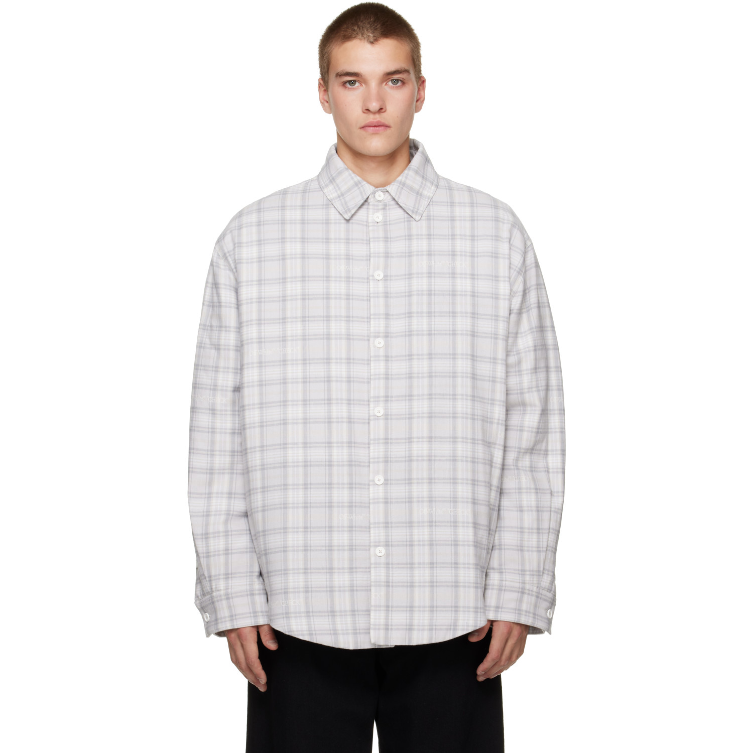 Off-White Gray Check Flannel Padded Overshirt Jacket