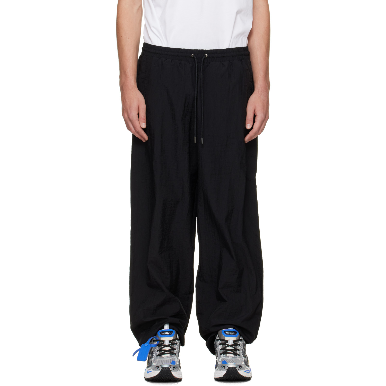Off-White Black Glossy Arrow Nylon Relax Track Pants