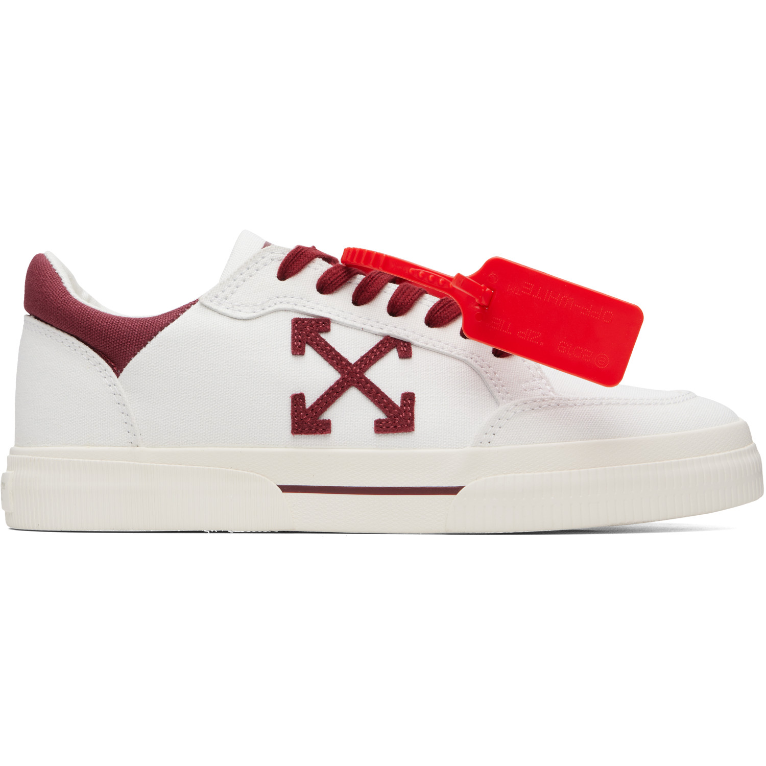 Off-White White & Burgundy Vulc Low Canvas Sneakers