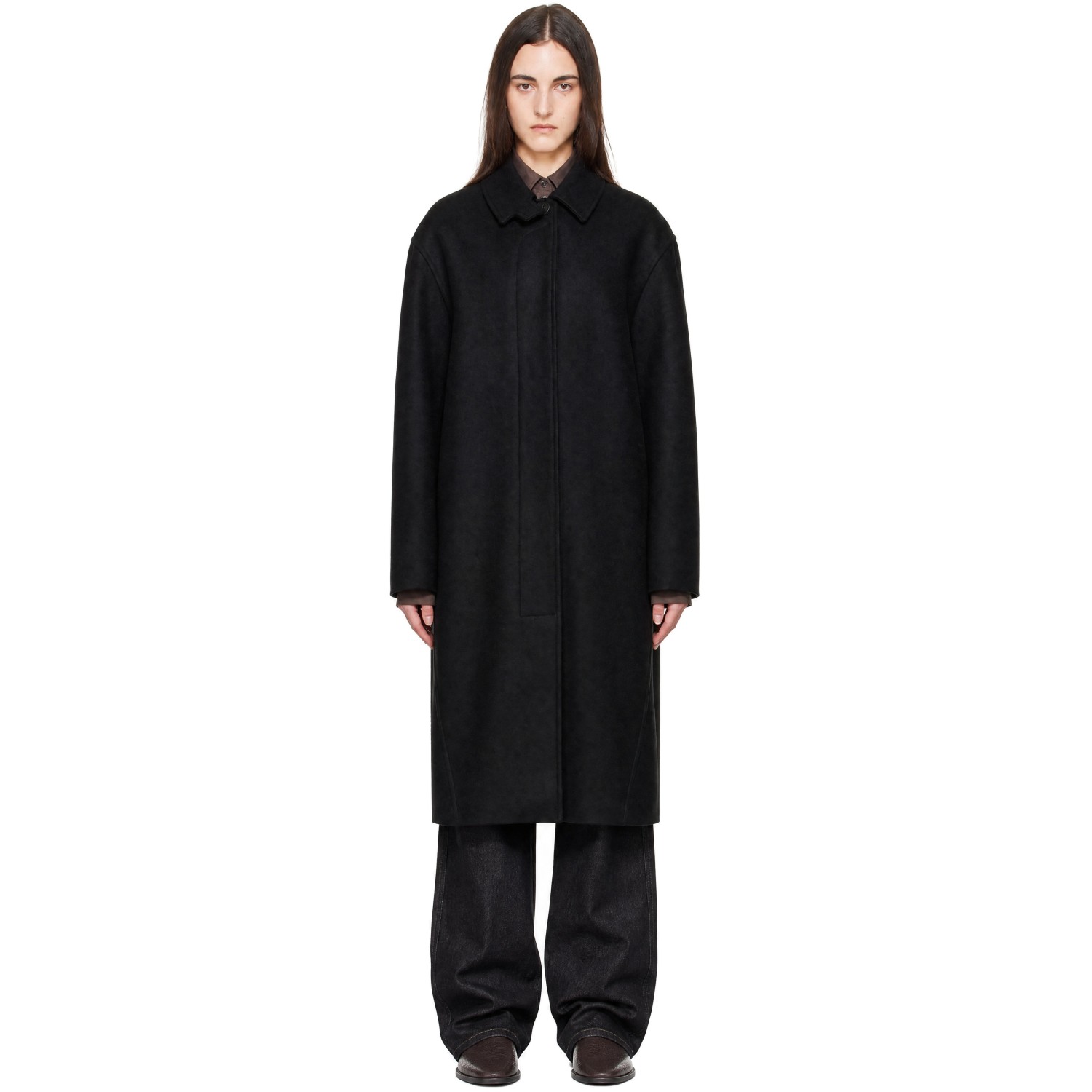 Studio Nicholson Black Ria Wool Melton Overcoat