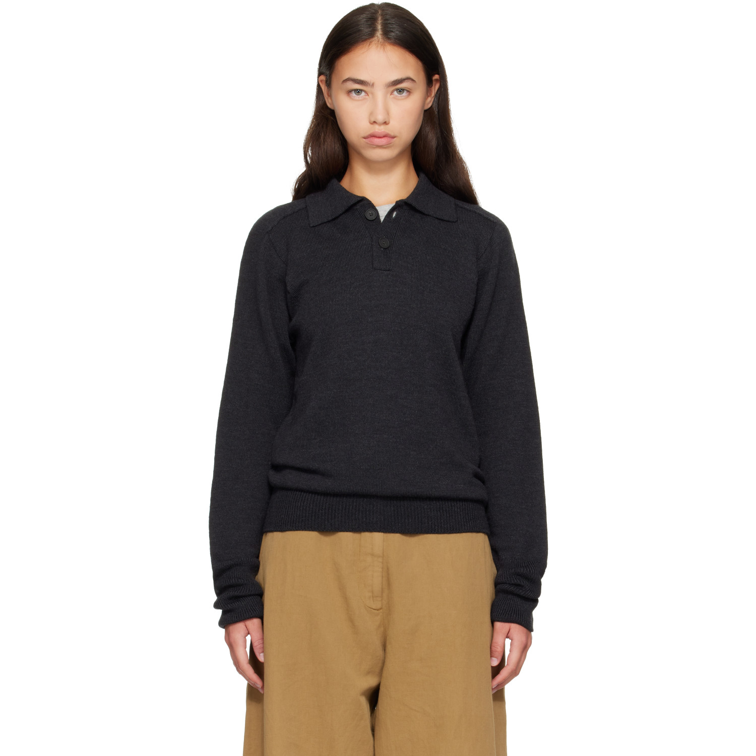 Studio Nicholson Gray Sark Knit Polo