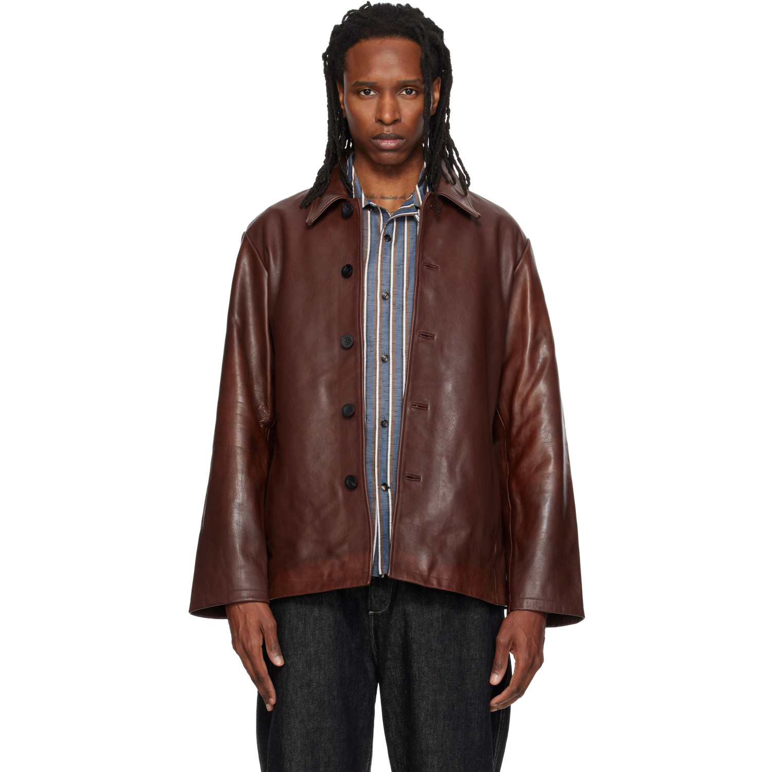 Studio Nicholson Brown Landau Leather Jacket