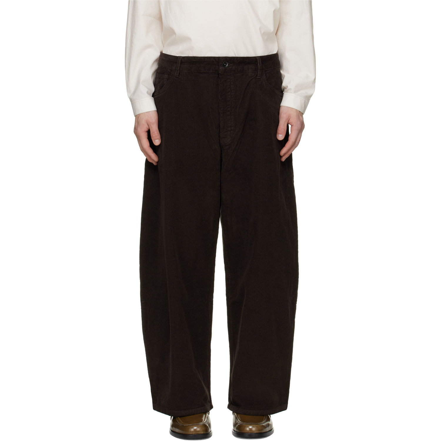 Studio Nicholson Brown Corduroy Wide Leg Trousers