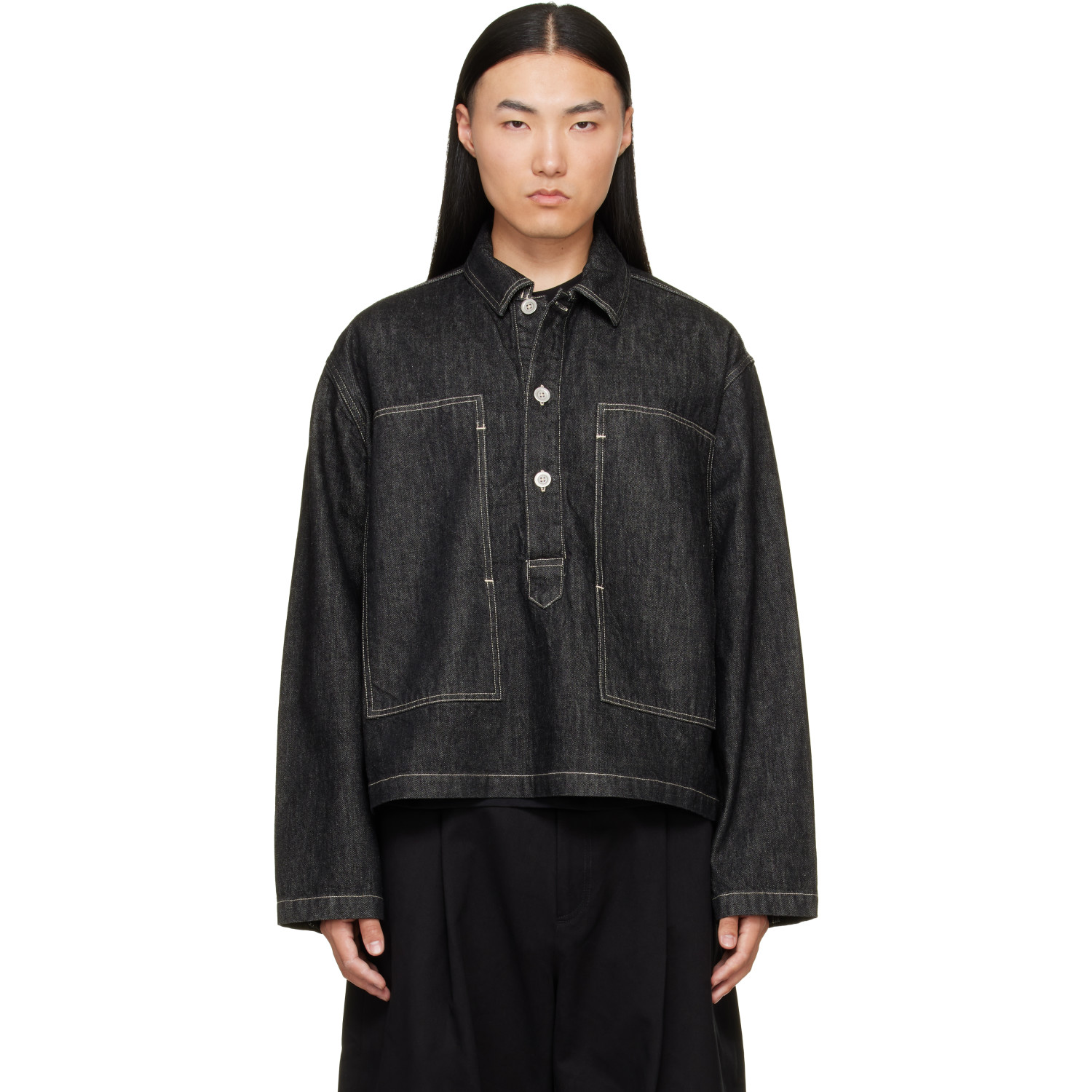 Studio Nicholson Black York Denim Polo Shirt