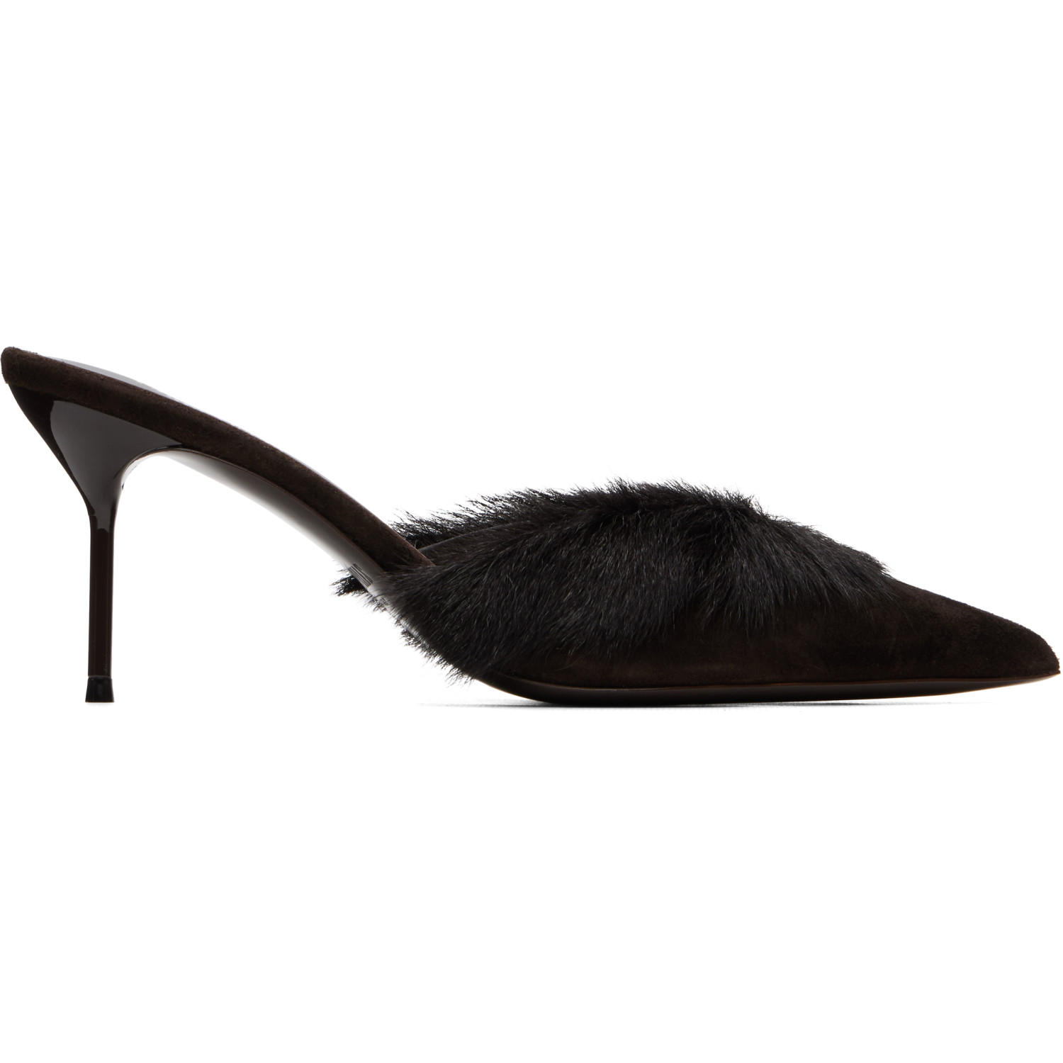 Paris Texas Brown Lidia 70mm Suede Mule Heels