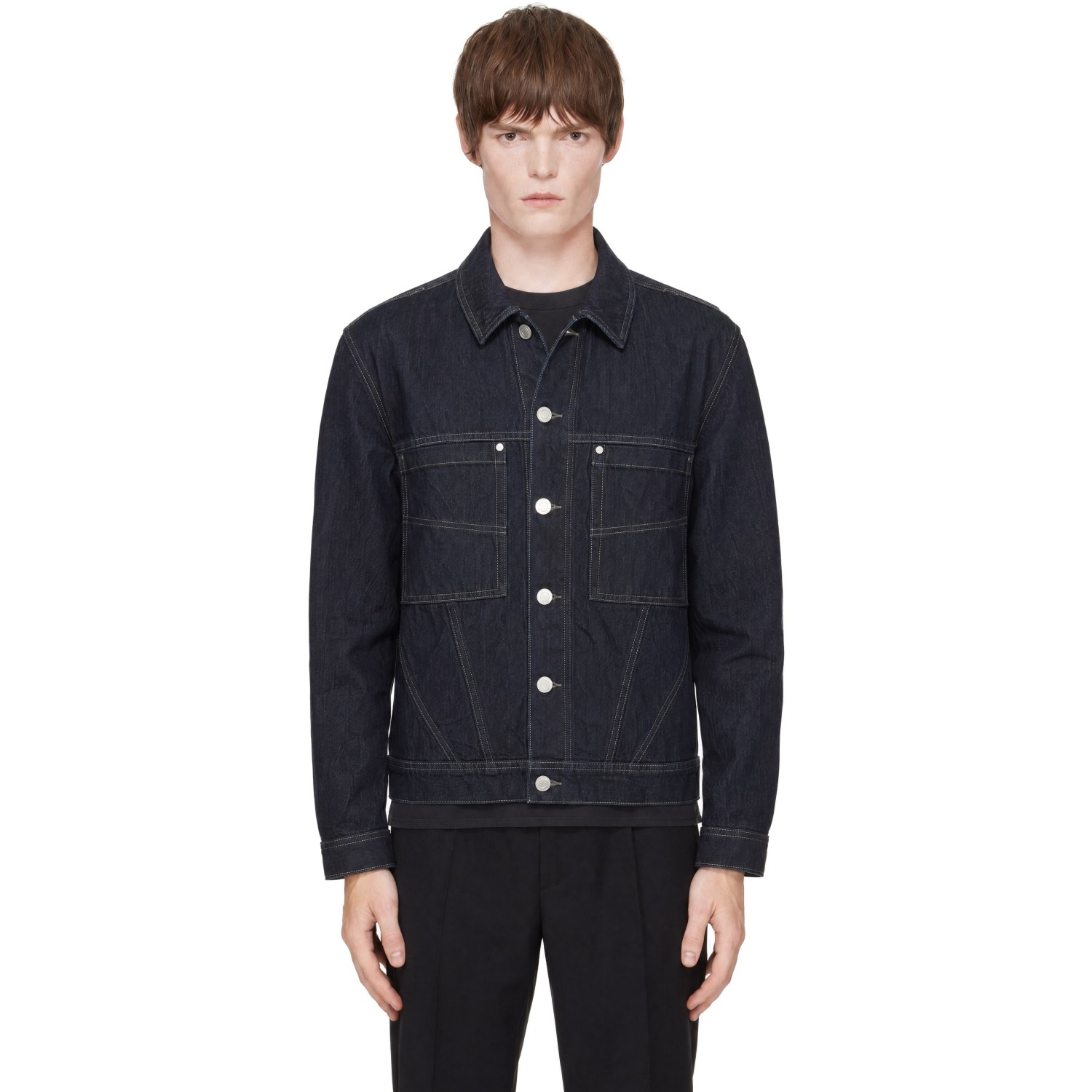 LGN Louis Gabriel Nouchi Navy Denim Trucker Jacket