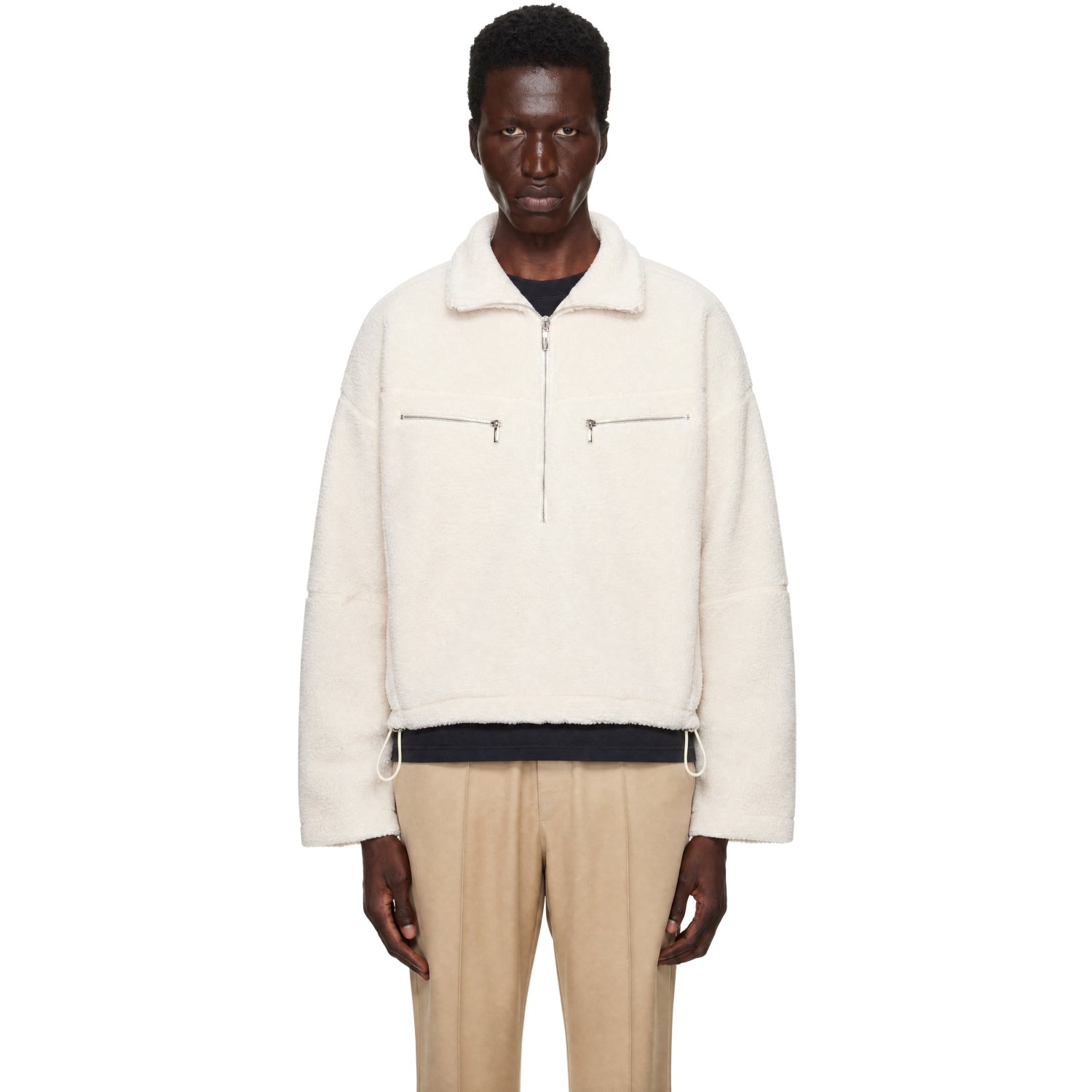 LGN Louis Gabriel Nouchi Off-White Half-Zip Fleece Sweatshirt