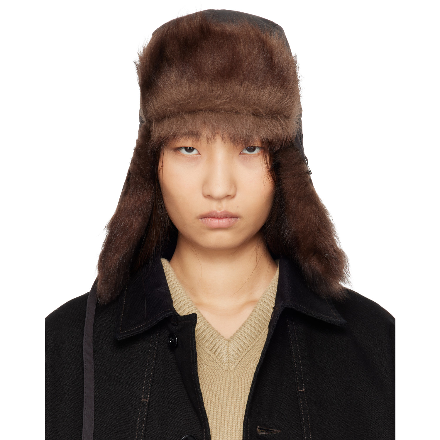LEMAIRE Brown Fuzzy Chapka Hat