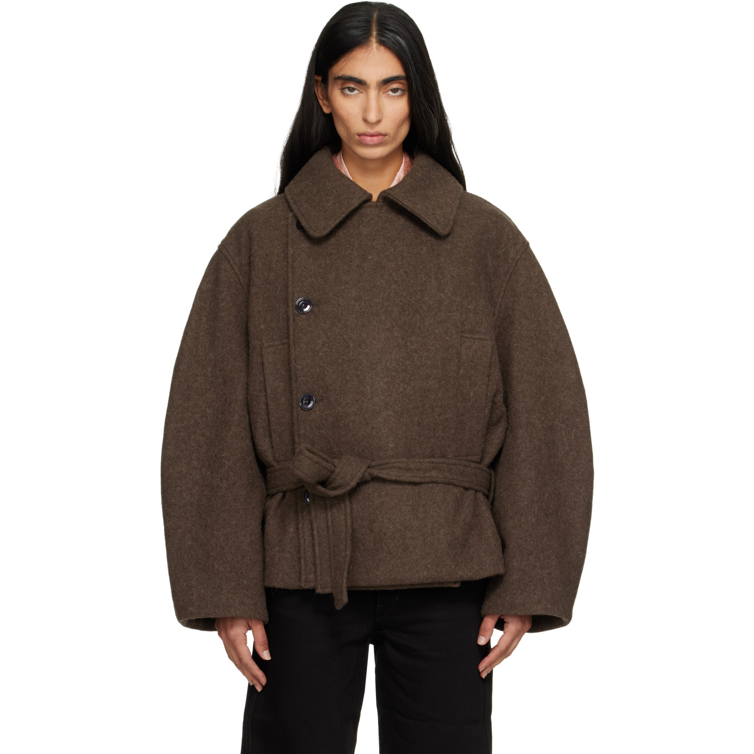 LEMAIRE Brown Short Wrap Coat
