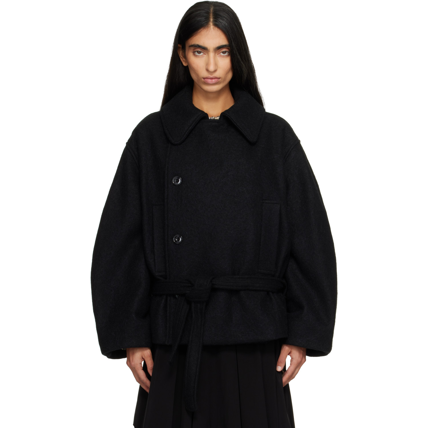 LEMAIRE Black Short Wrap Coat