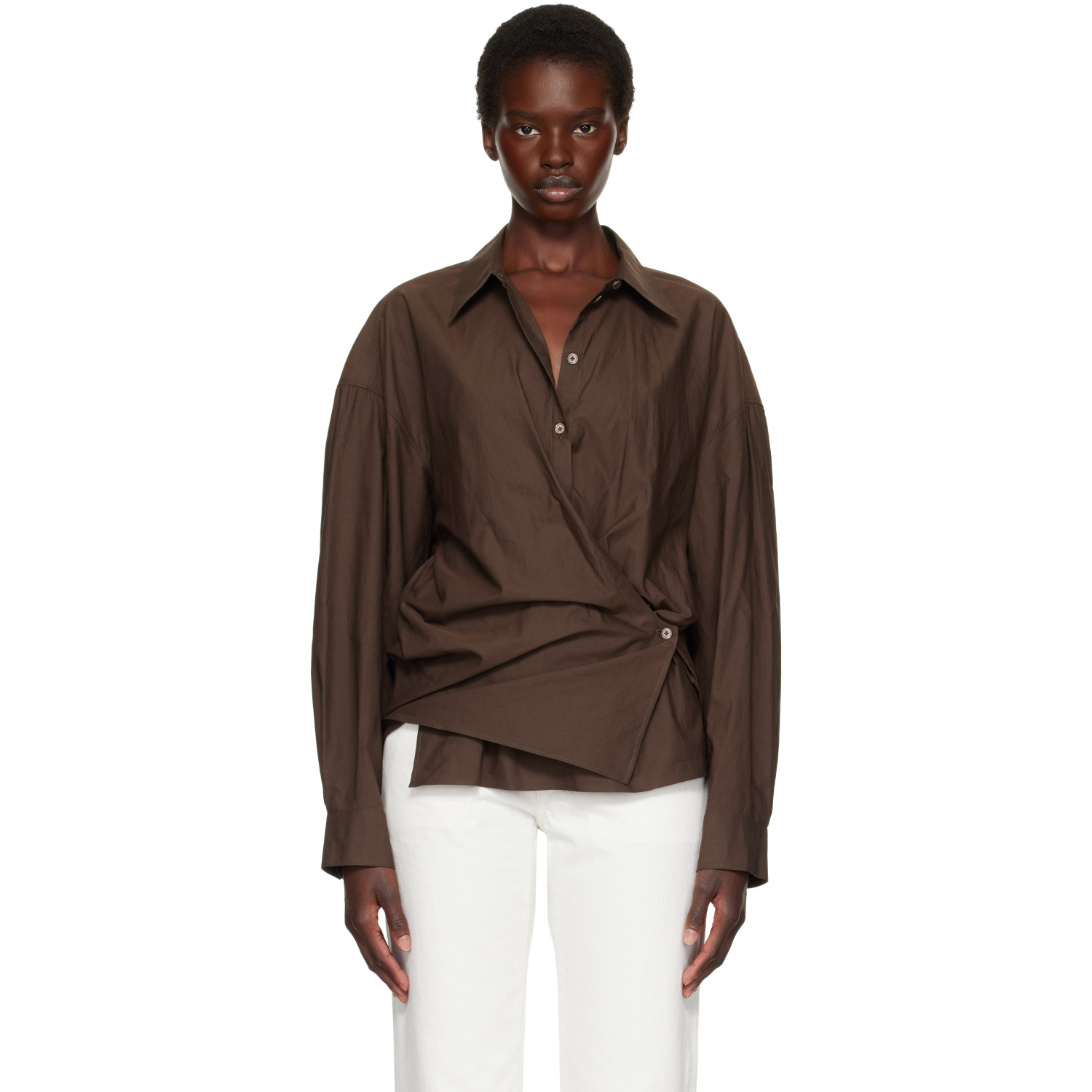LEMAIRE Brown Straight Collar Twisted Shirt