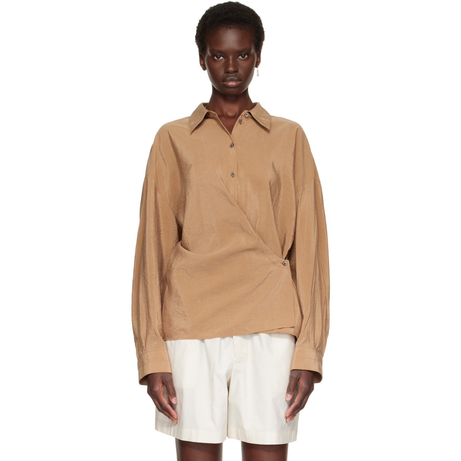 LEMAIRE Brown Straight Collar Twisted Shirt