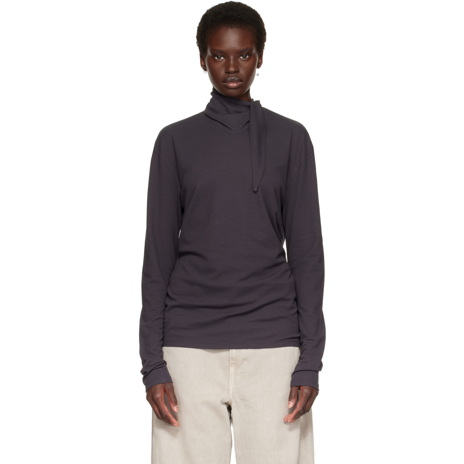 LEMAIRE Gray Long-Sleeve Scarf T-shirt