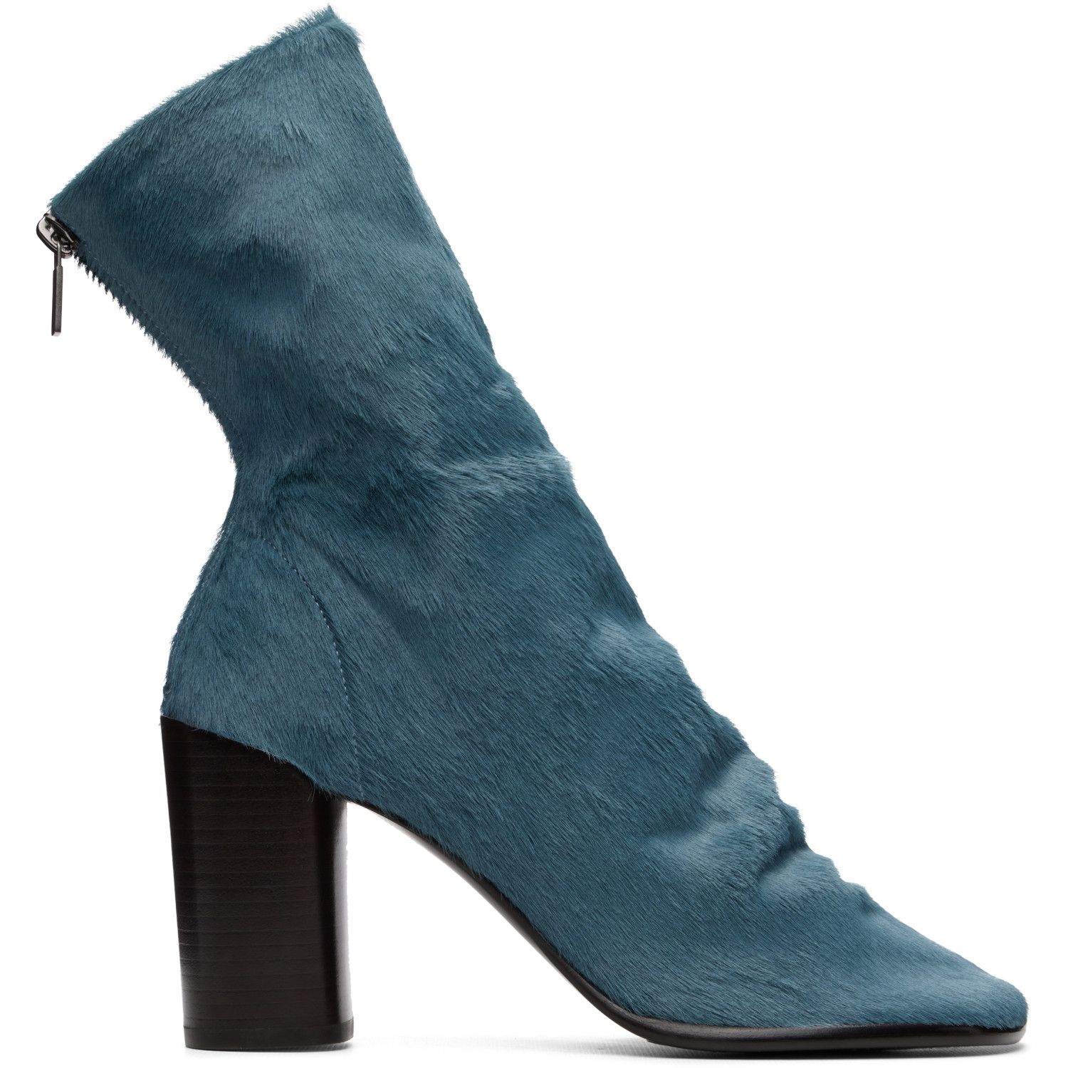 Lemaire Blue 80 Mm Glove Pony Heeled Ankle Boots In Bl424 Blue Teal
