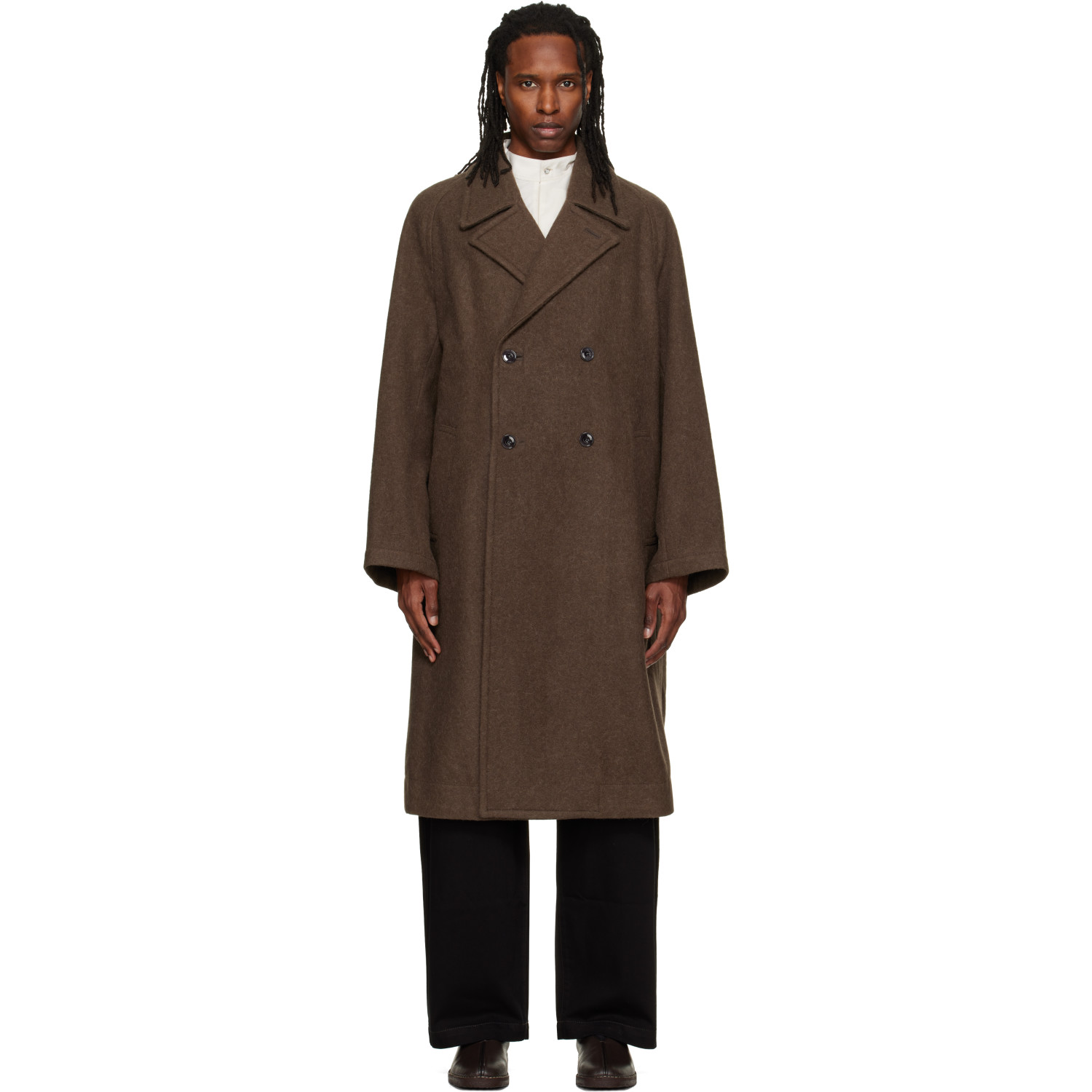 LEMAIRE Brown Double-Breasted Coat