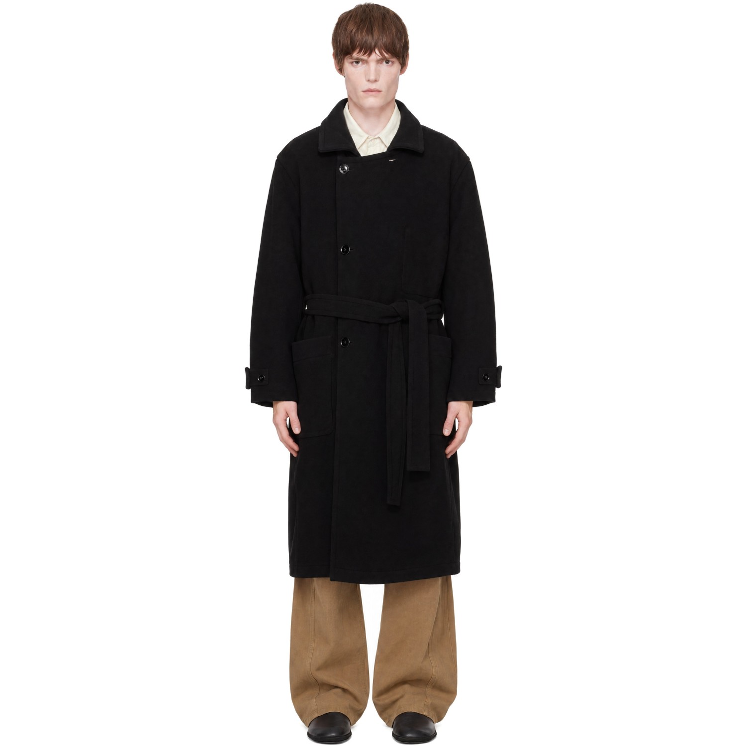 LEMAIRE Black Wrap Double Wool Coat