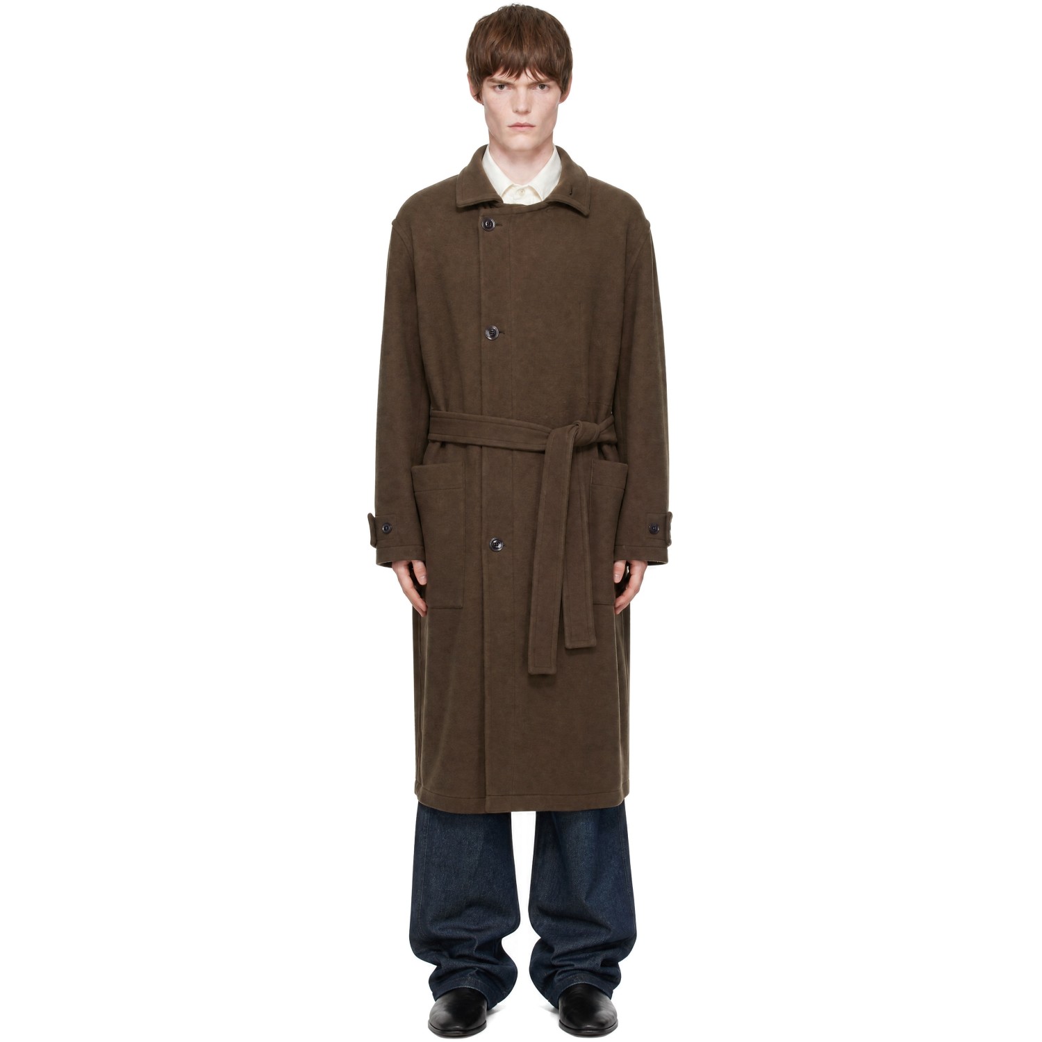 LEMAIRE Brown Wrap Double Wool Coat