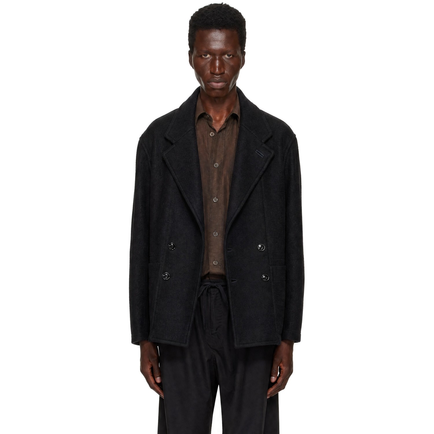 LEMAIRE Black Short Double-Breasted Coat