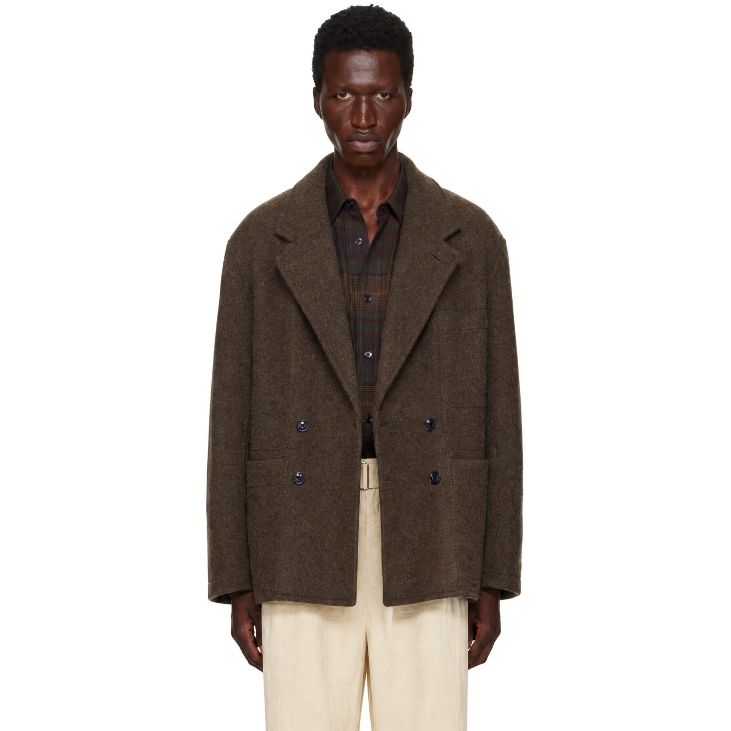 LEMAIRE Brown Short Double-Breasted Coat