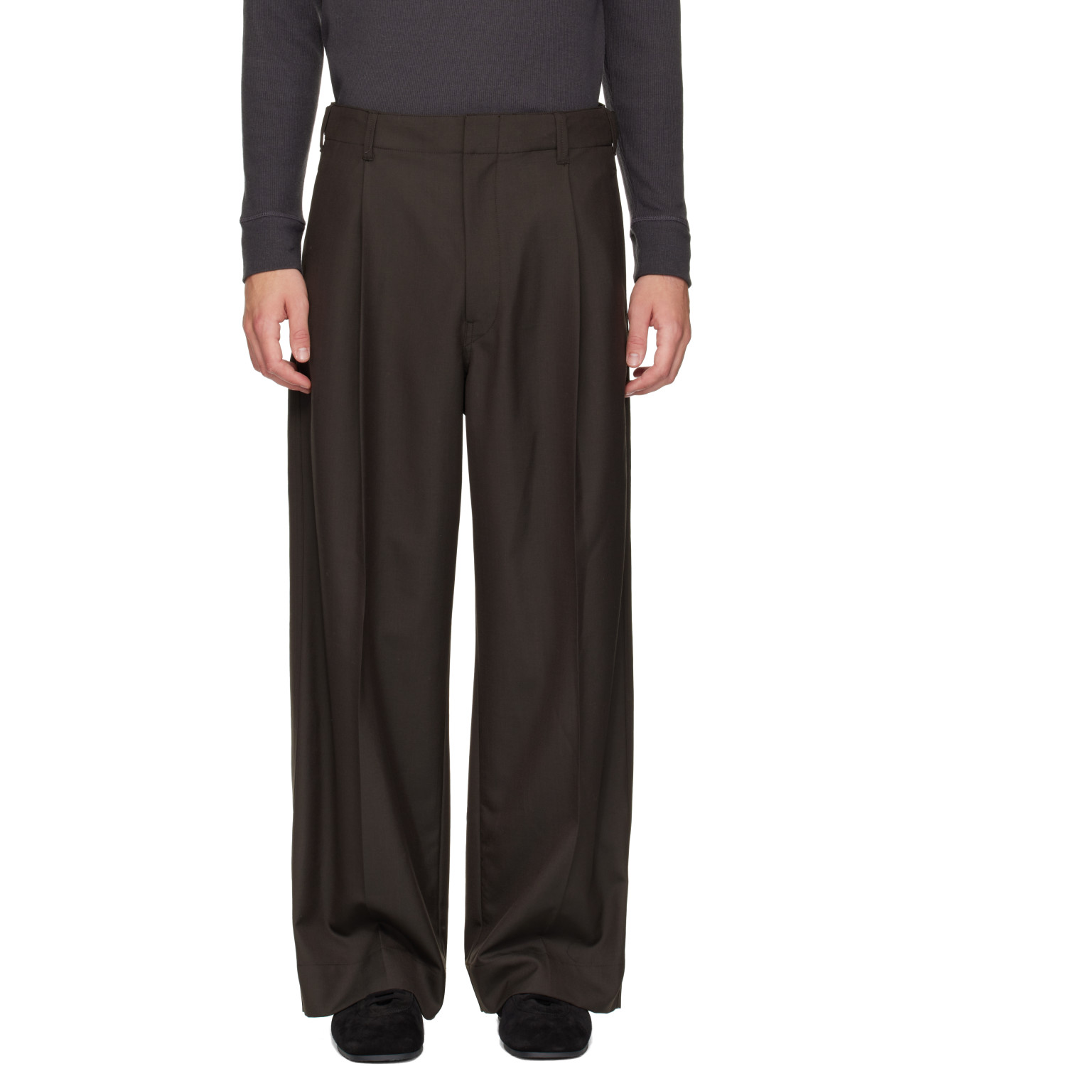 LEMAIRE Brown Single-Pleat Tailored Trousers
