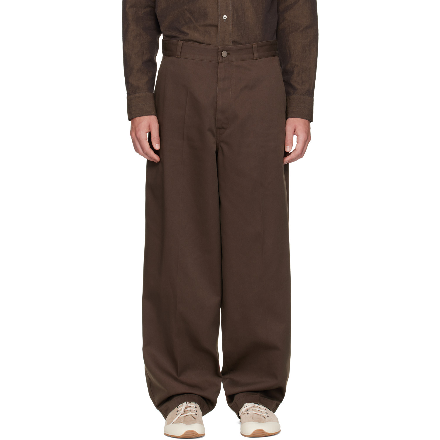 LEMAIRE Brown Barrel Trousers
