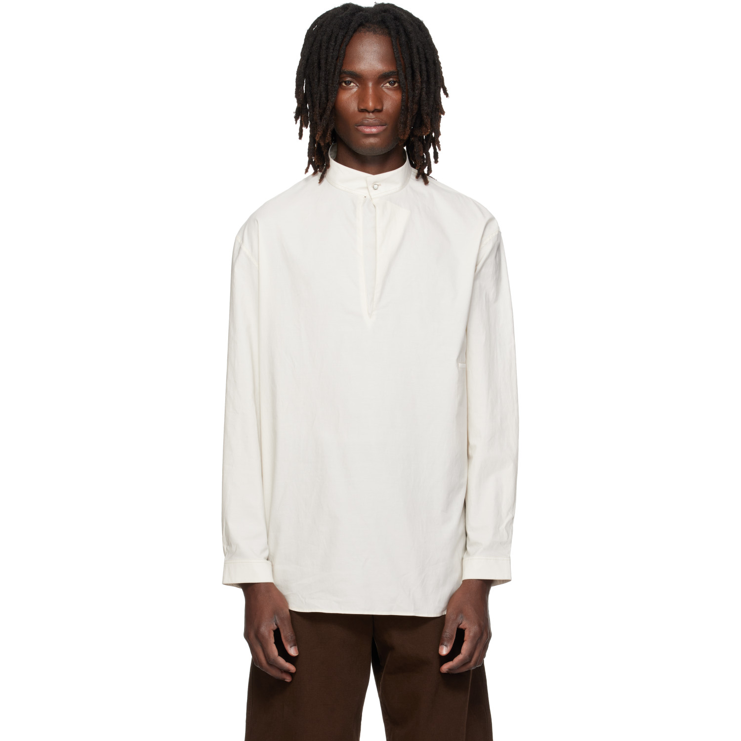LEMAIRE Off-White Sailor Washed Cotton Silk Blend Shirt