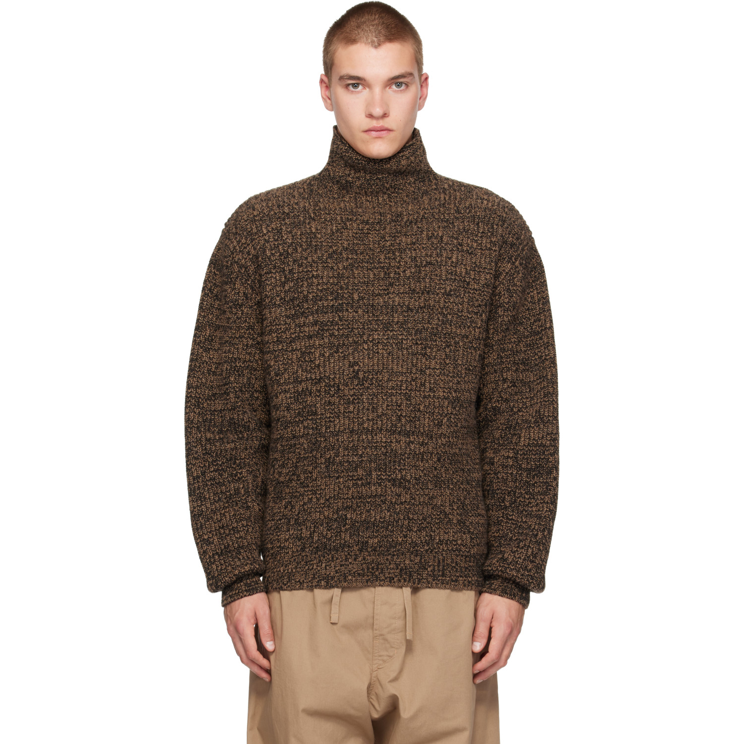 LEMAIRE Brown High Neck Yak Alpaca Sweater