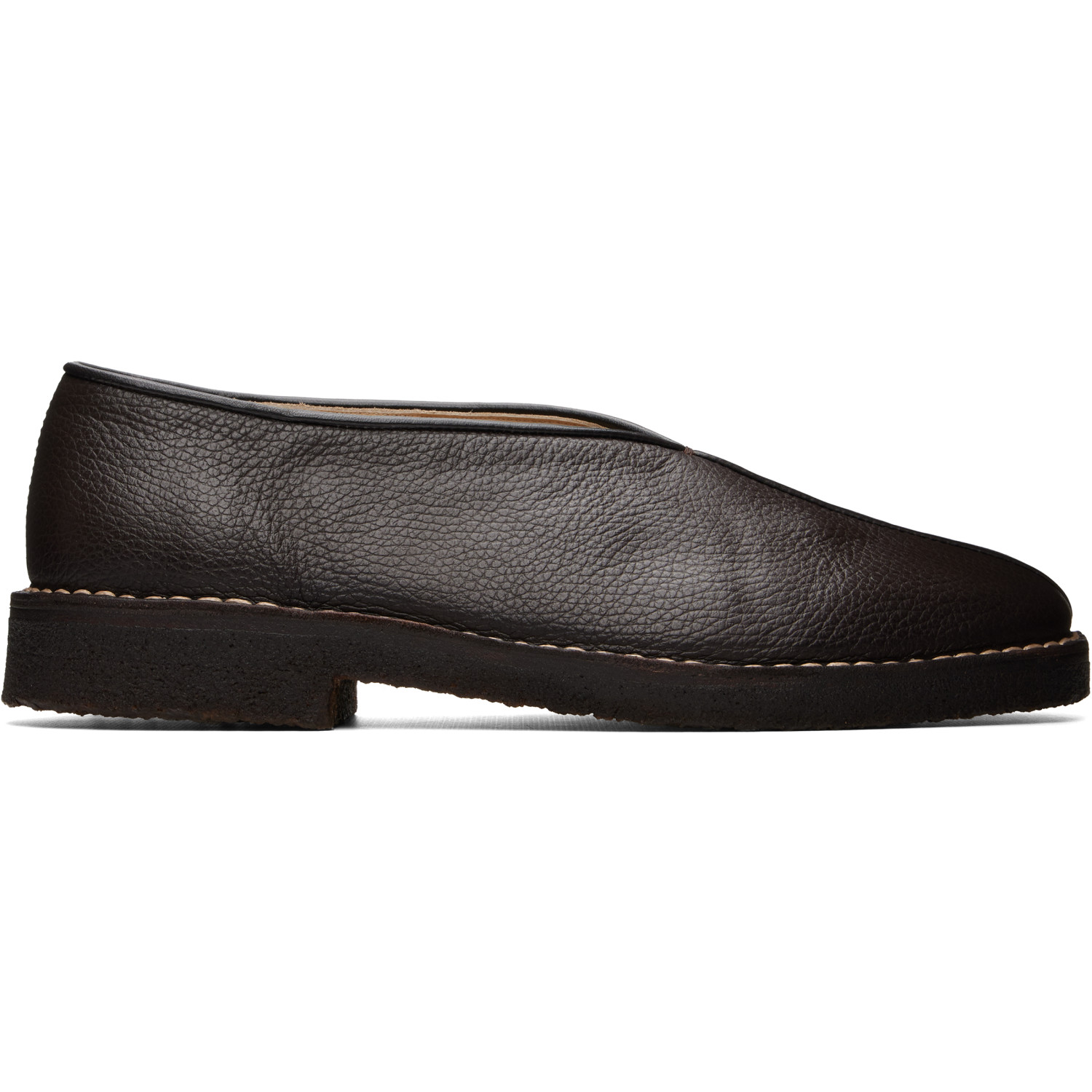 LEMAIRE Black Piped Crepe Slipper Loafers