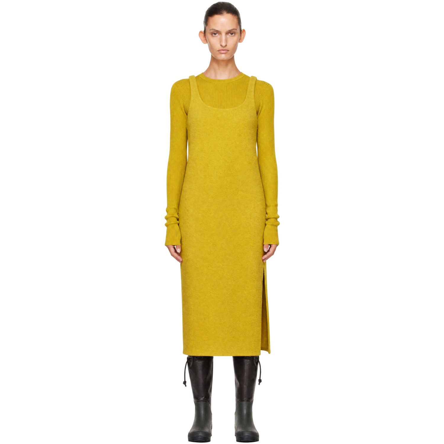 Rier Yellow Walker Slip Midi Dress