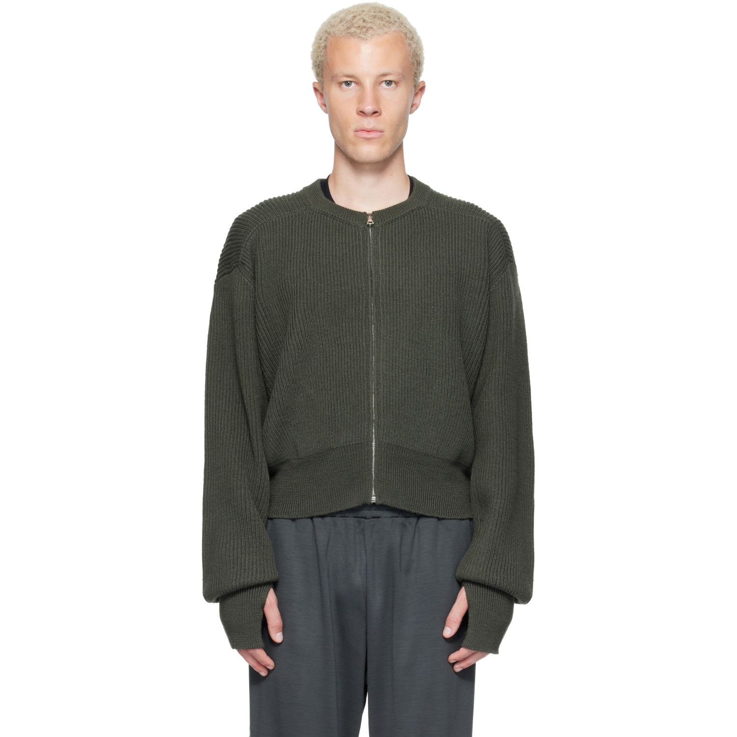 Rier Green Roundneck Zip Utility Sweater