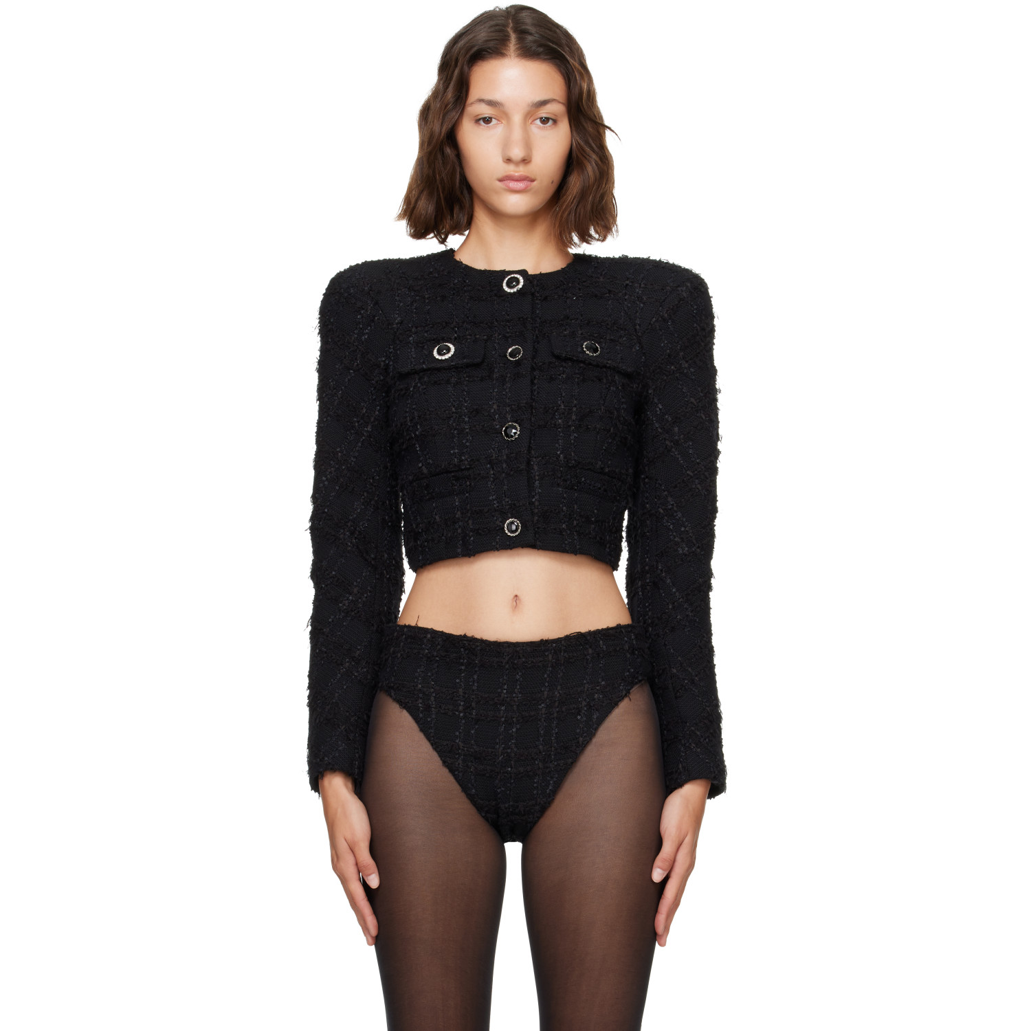 VETEMENTS Black Round Shoulder Tweed Jacket
