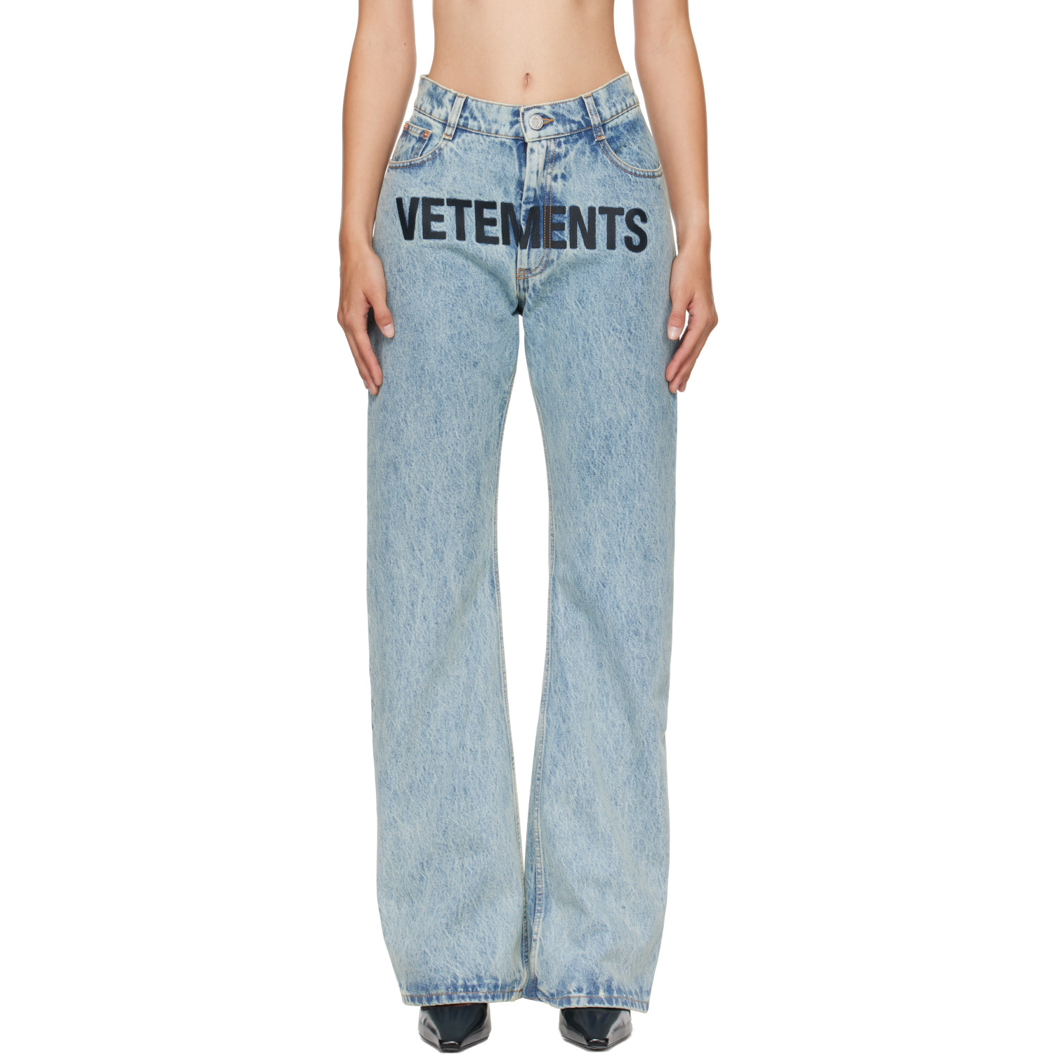 VETEMENTS Blue Embroidered Logo O-Leg Jeans