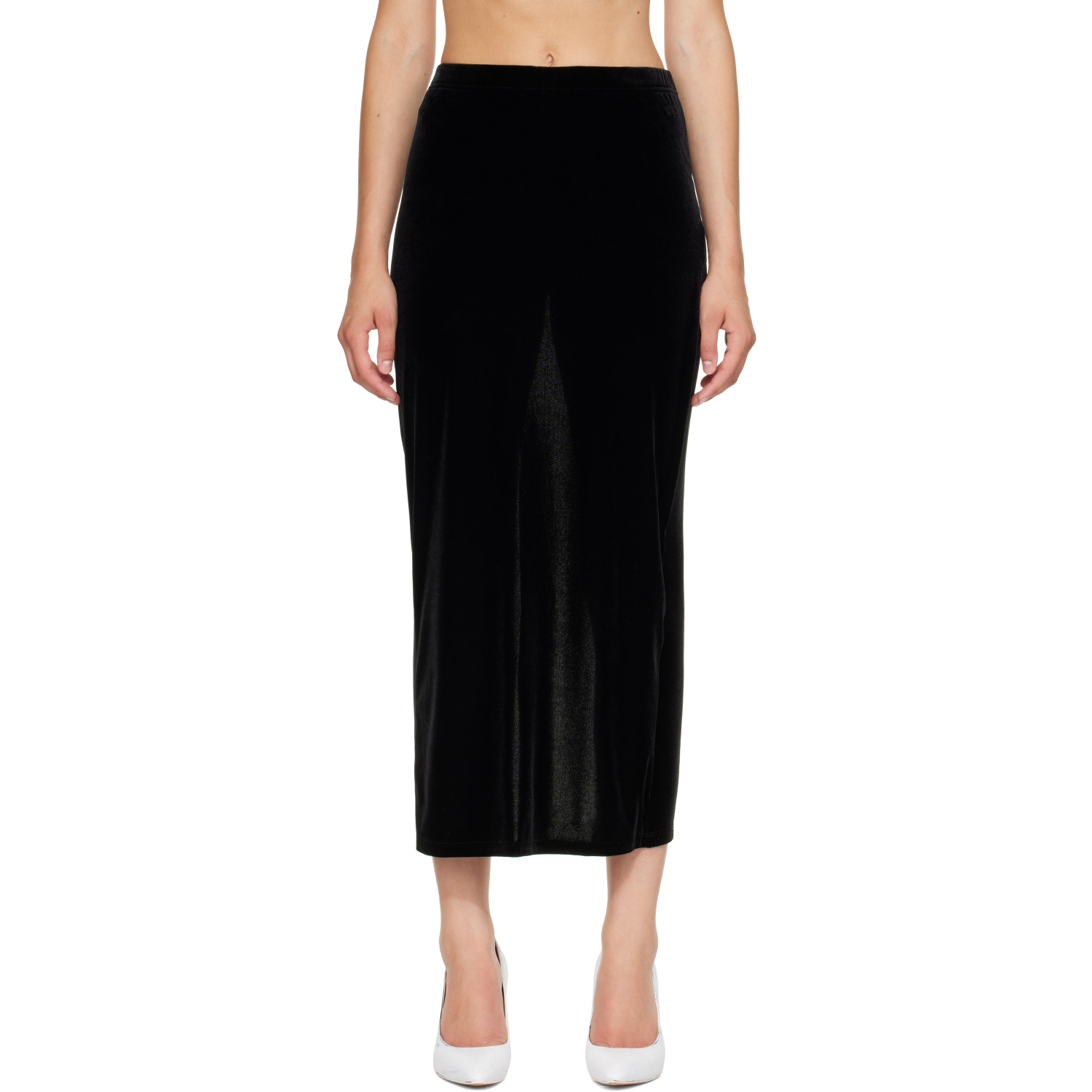 VETEMENTS Black Velour Front Midi Skirt Leggings