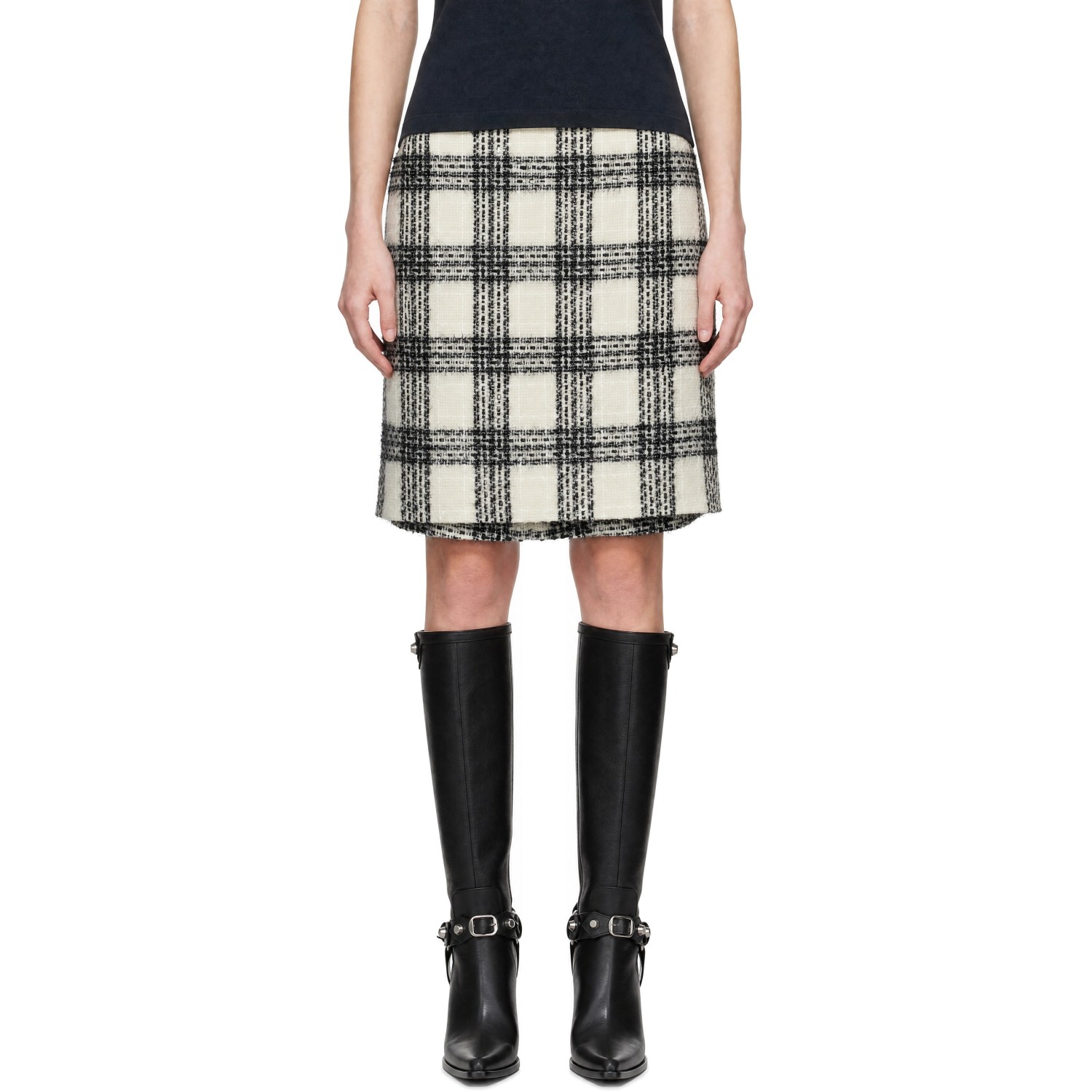 VETEMENTS Off-White Tweed Decollage Midi Skirt