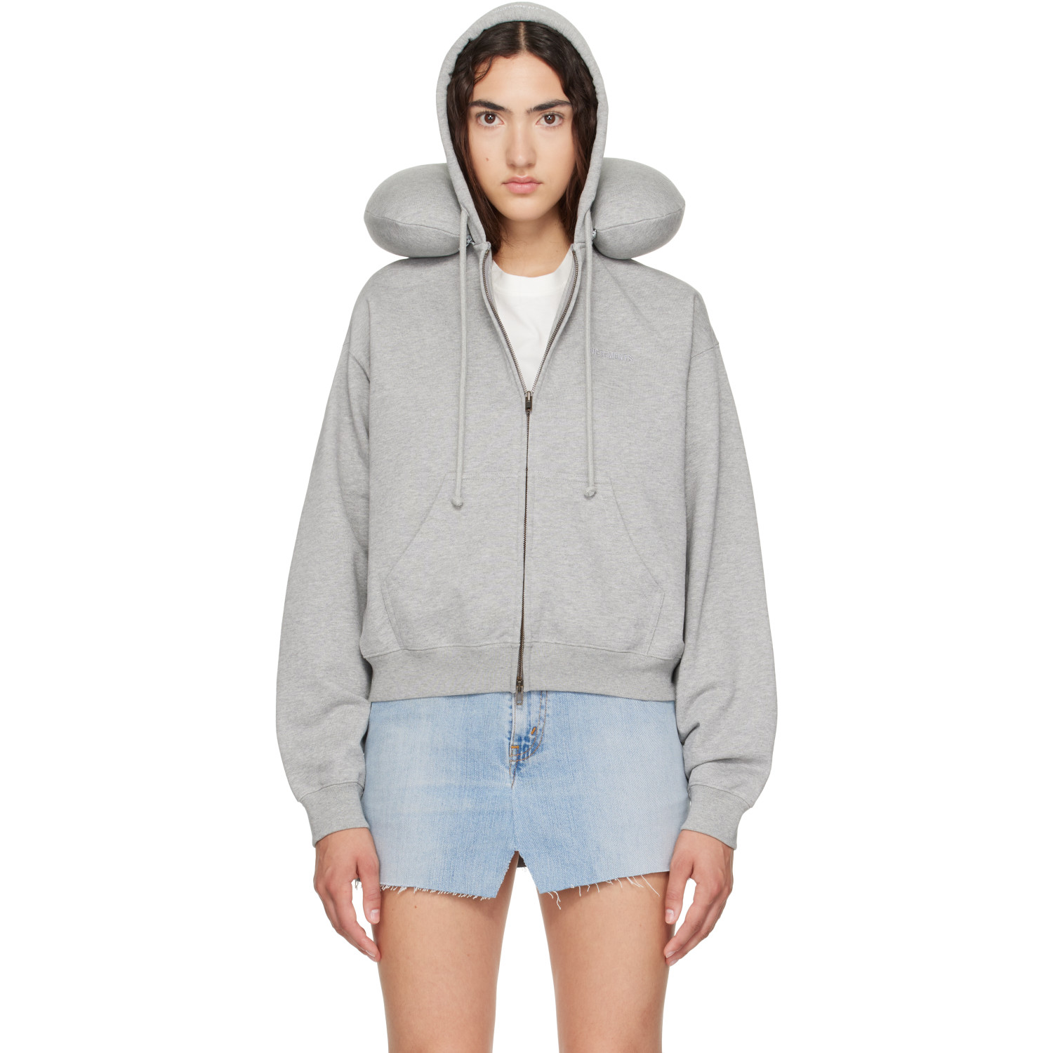 VETEMENTS Gray Neck Pillow Fitted Zip Up Hoodie