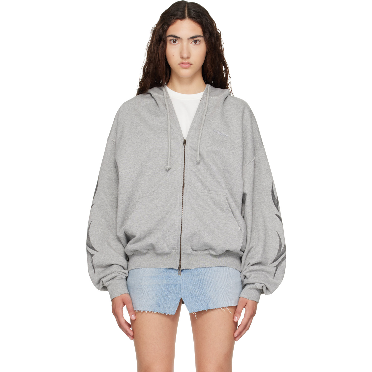 VETEMENTS Gray Graffiti Zip Up Hoodie