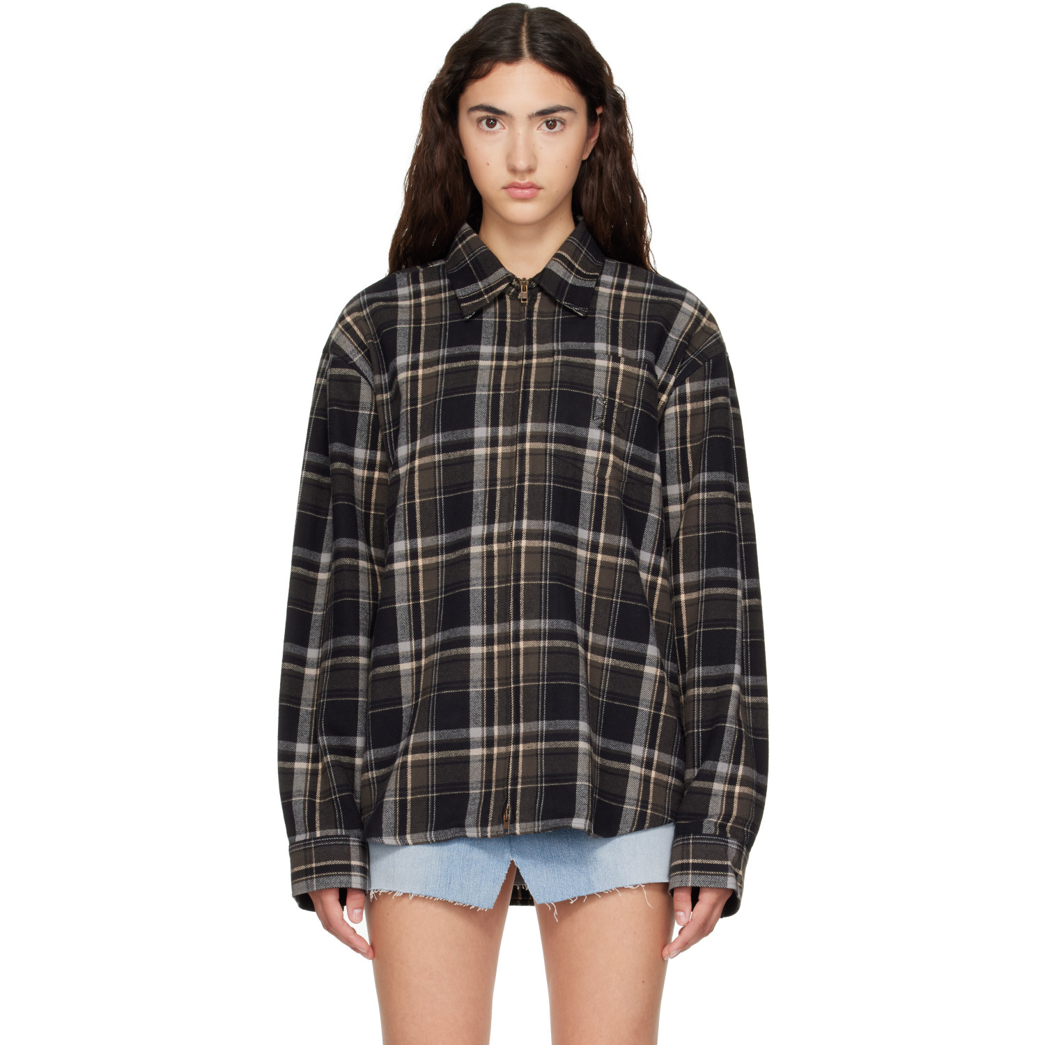 VETEMENTS Black Zip-Up Biker Cross Logo Shirt