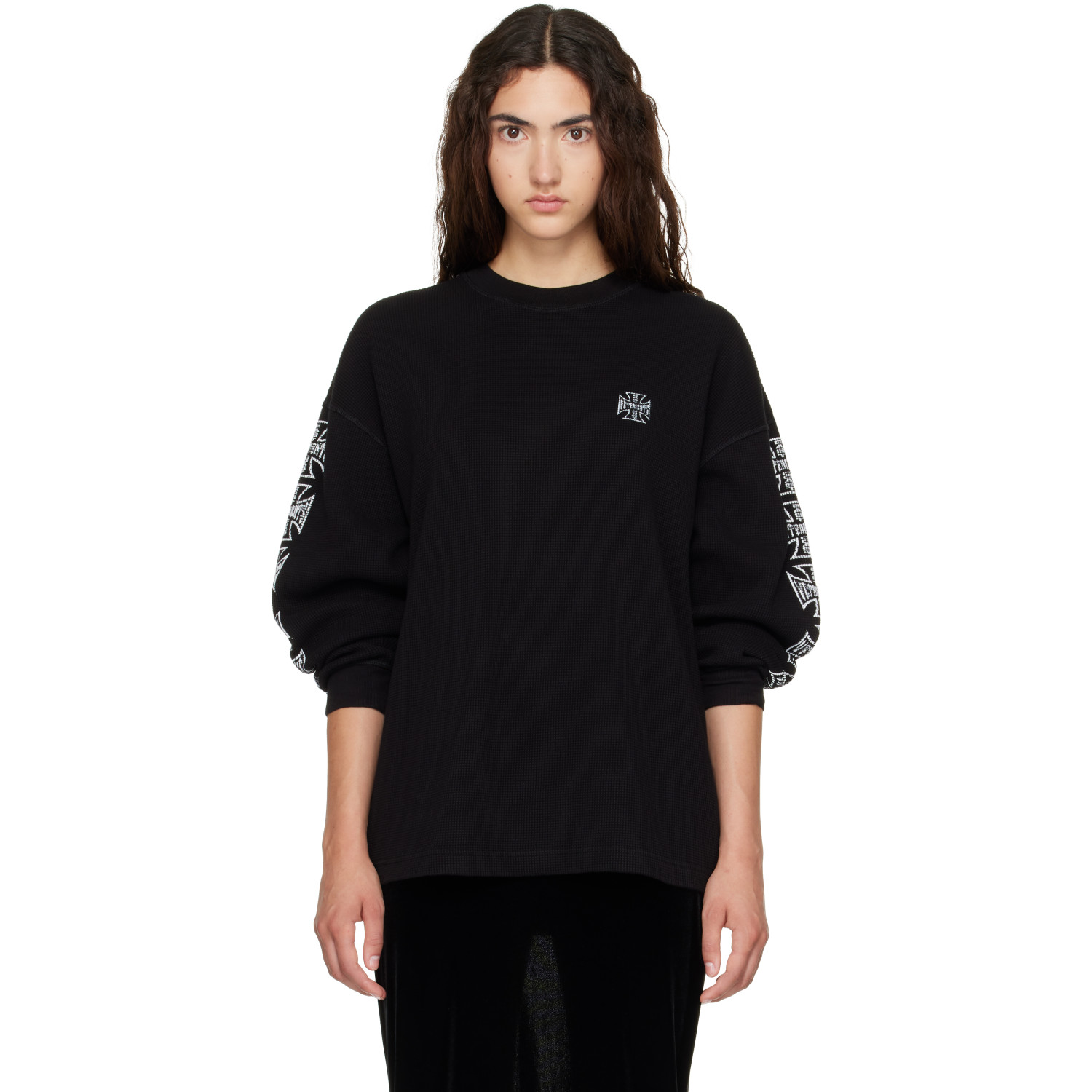 VETEMENTS Black Biker Cross Logo Long Sleeve T-shirt