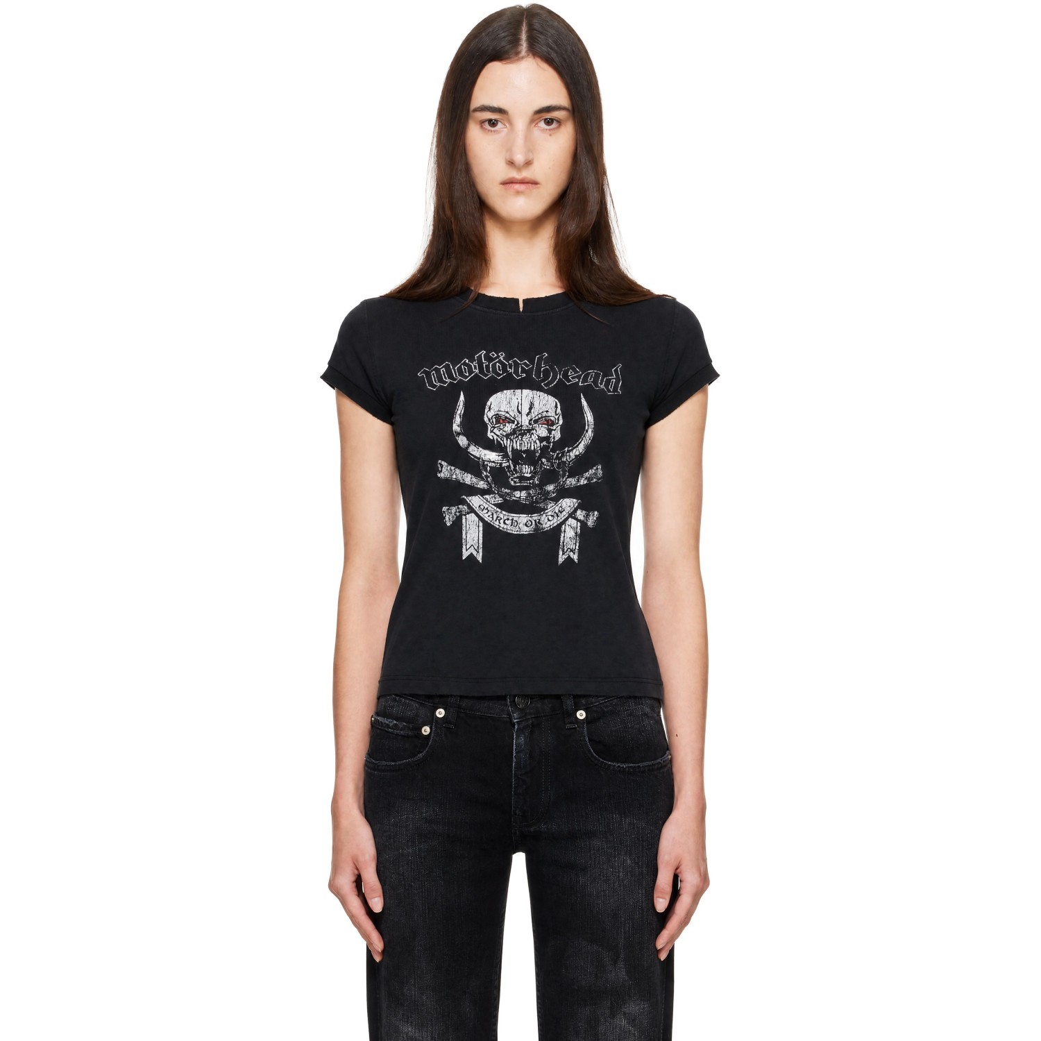 VETEMENTS Black Motorhead Edition Skull Cut-Up Fitted T-shirt