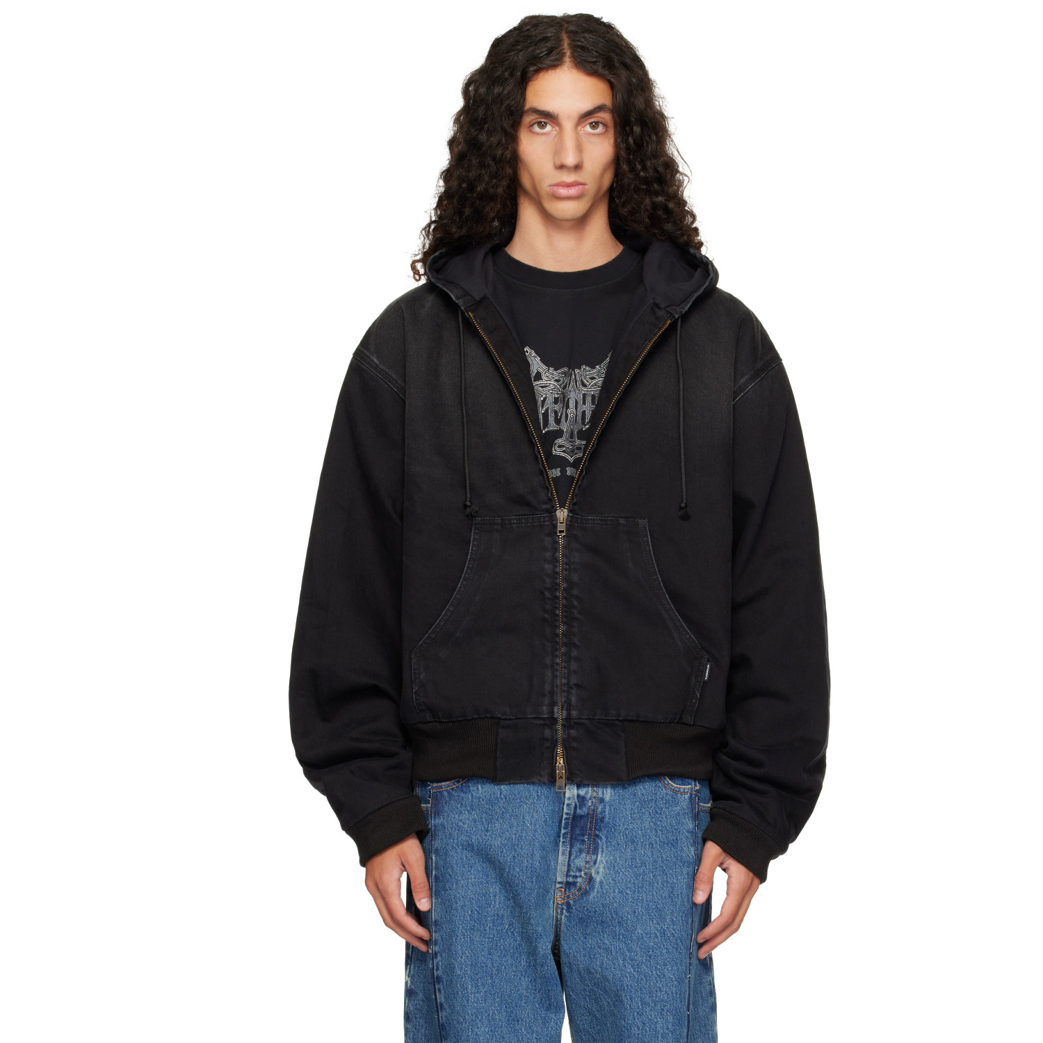 VETEMENTS Black Denim Workwear Bomber Jacket