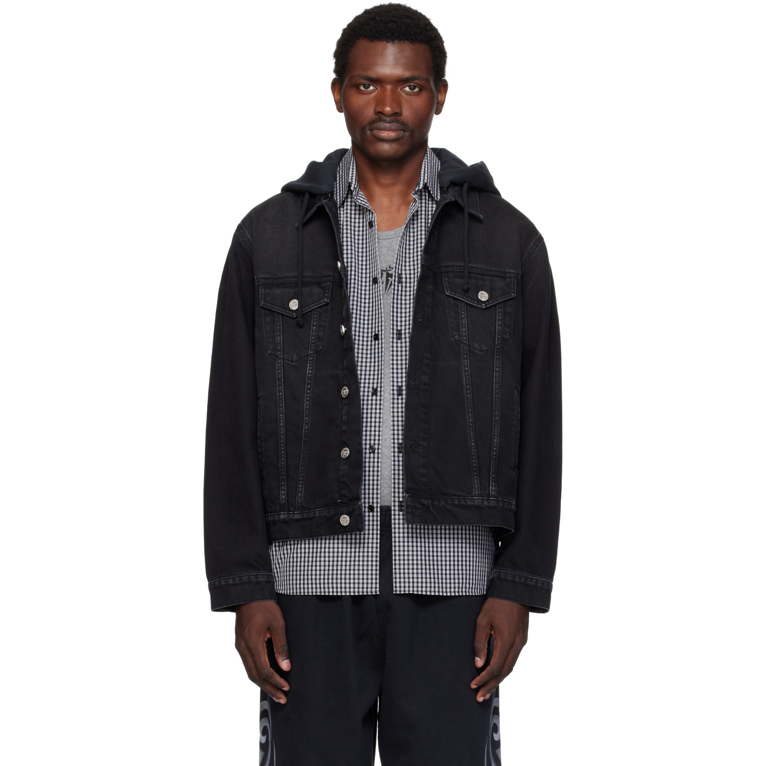 VETEMENTS Black Detachable Hood Denim Jacket