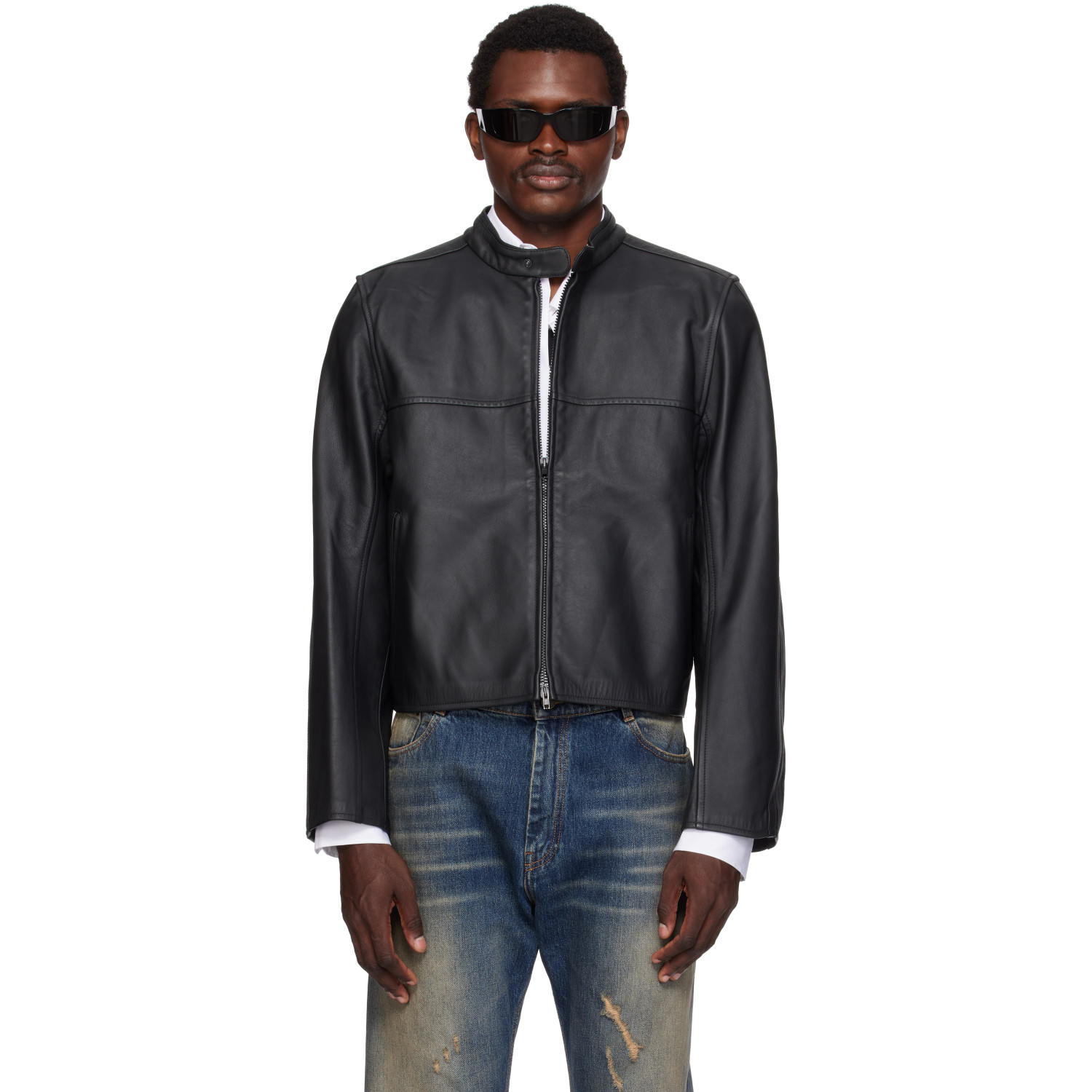 VETEMENTS Black Boxy Moto Leather Jacket