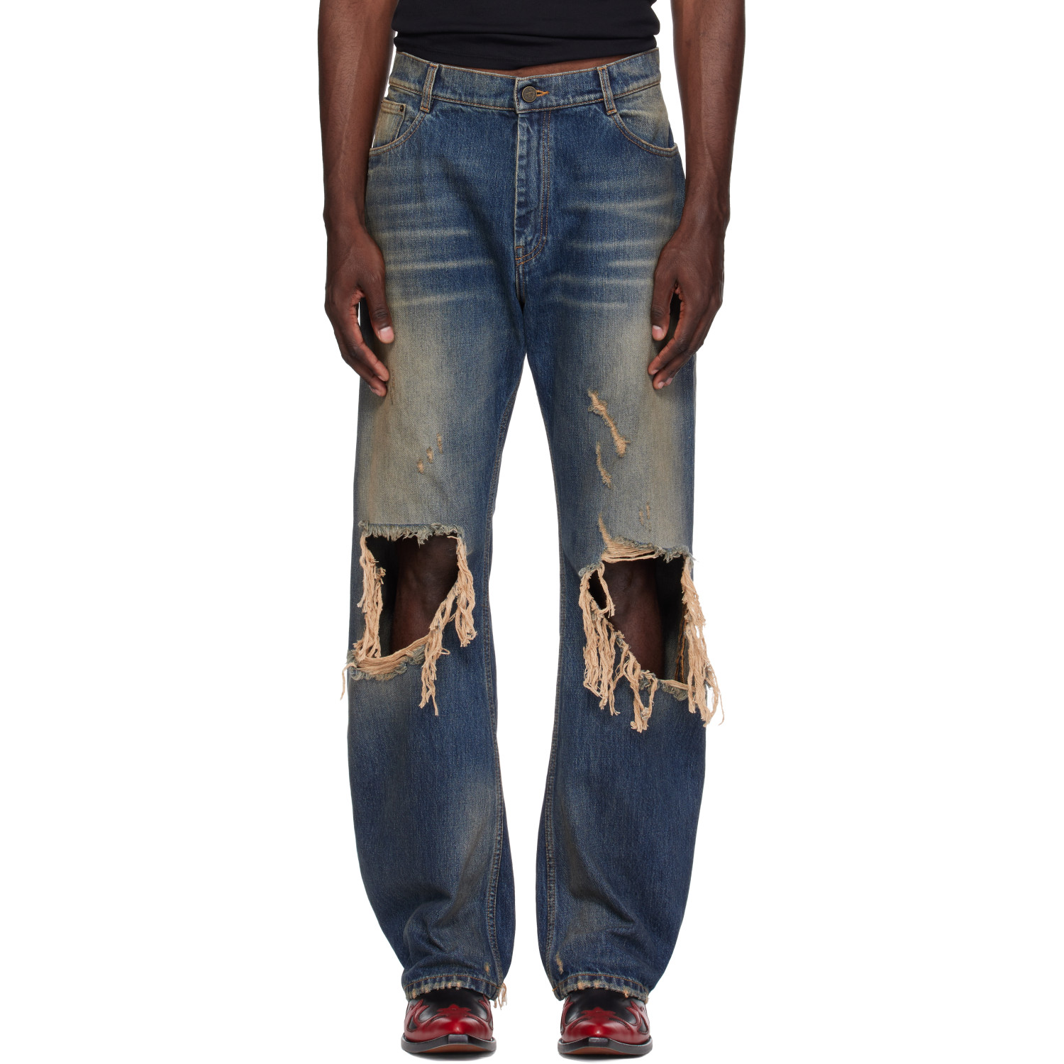 VETEMENTS Blue Ripped O-Leg Jeans