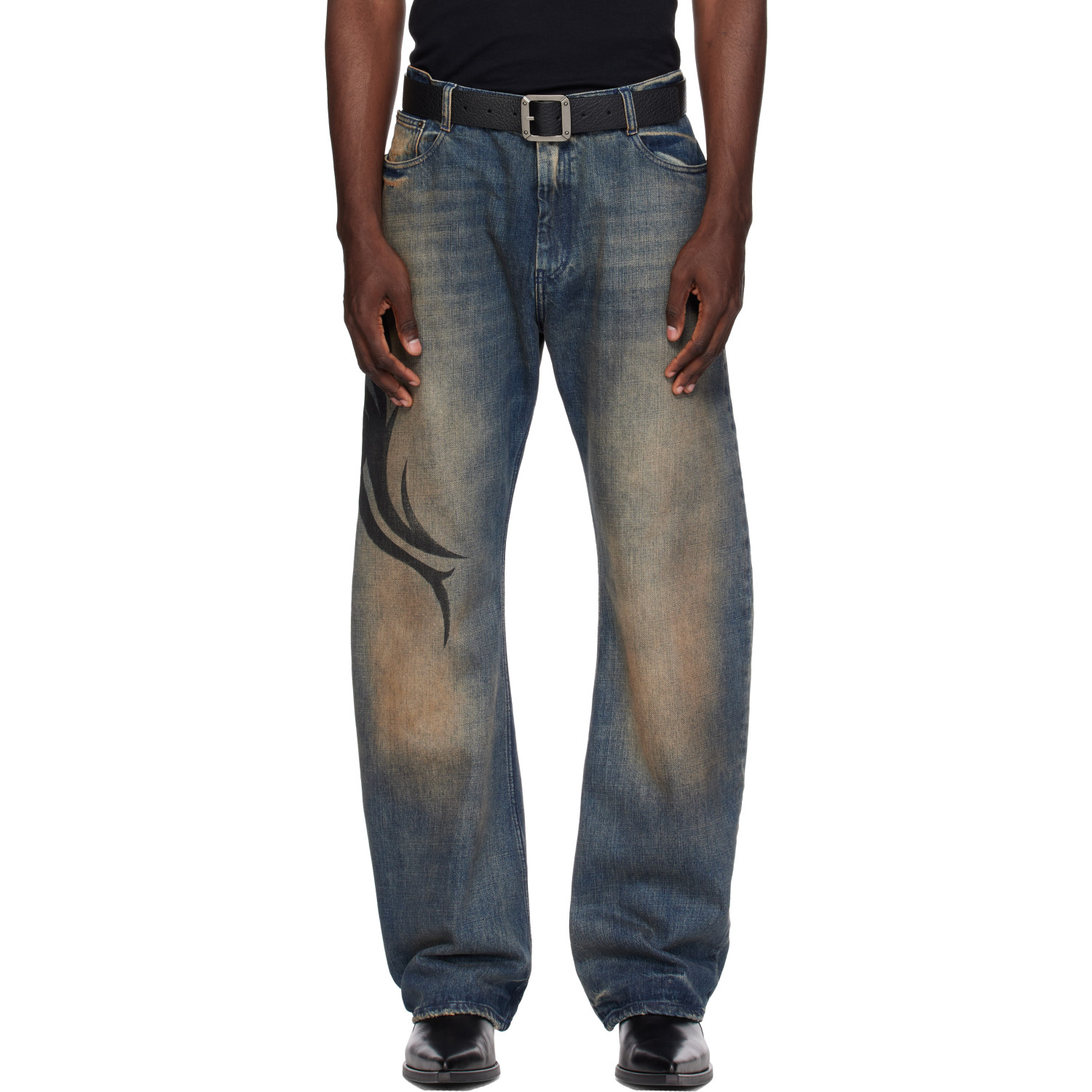 VETEMENTS Blue Graffiti O-Leg Jeans