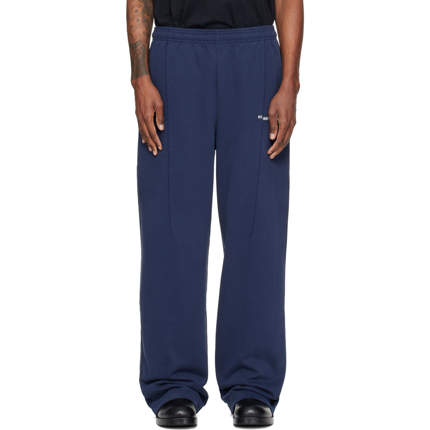 VETEMENTS Navy Pinched Cut-Up Sweatpants