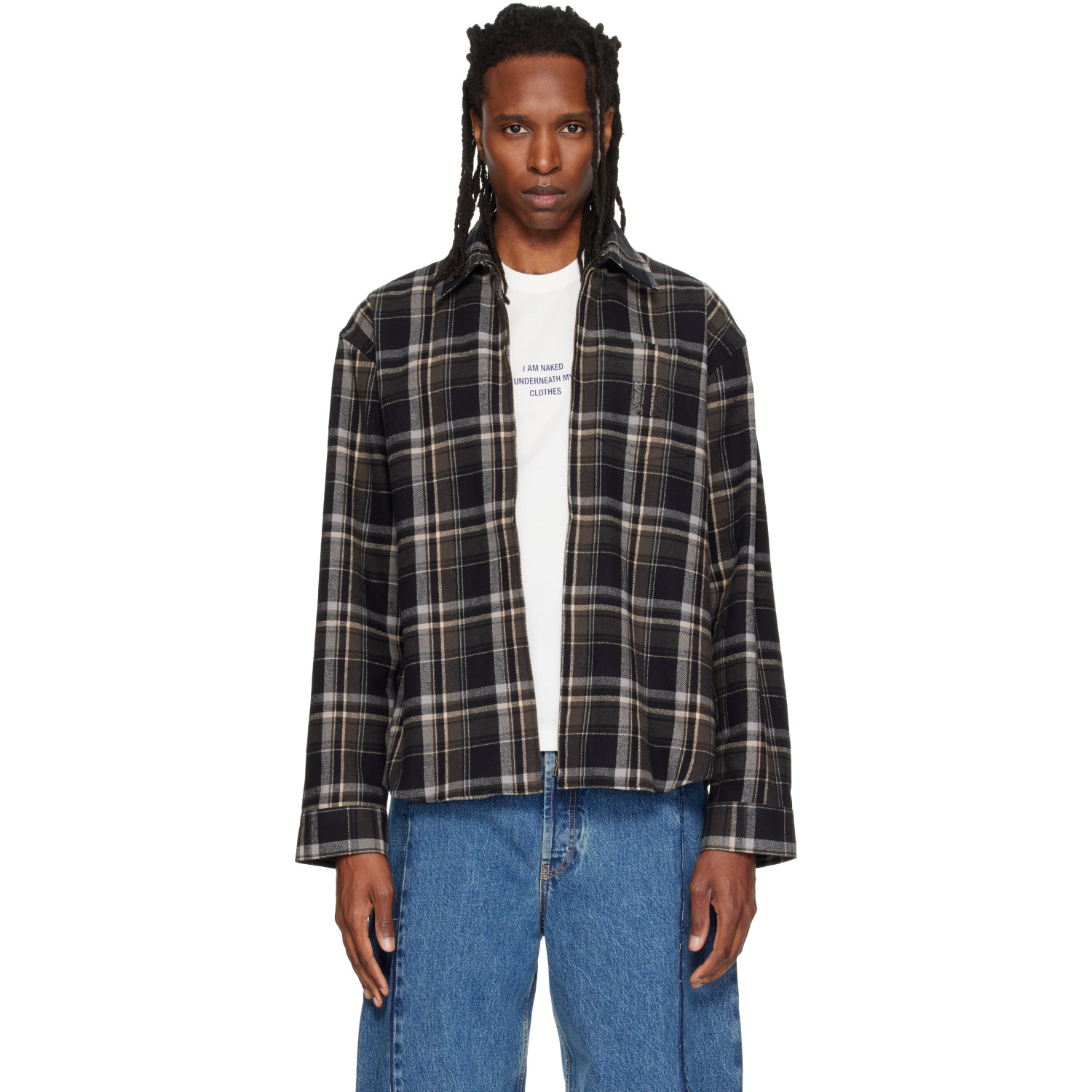 VETEMENTS Black Biker Cross Logo Zip Up Shirt