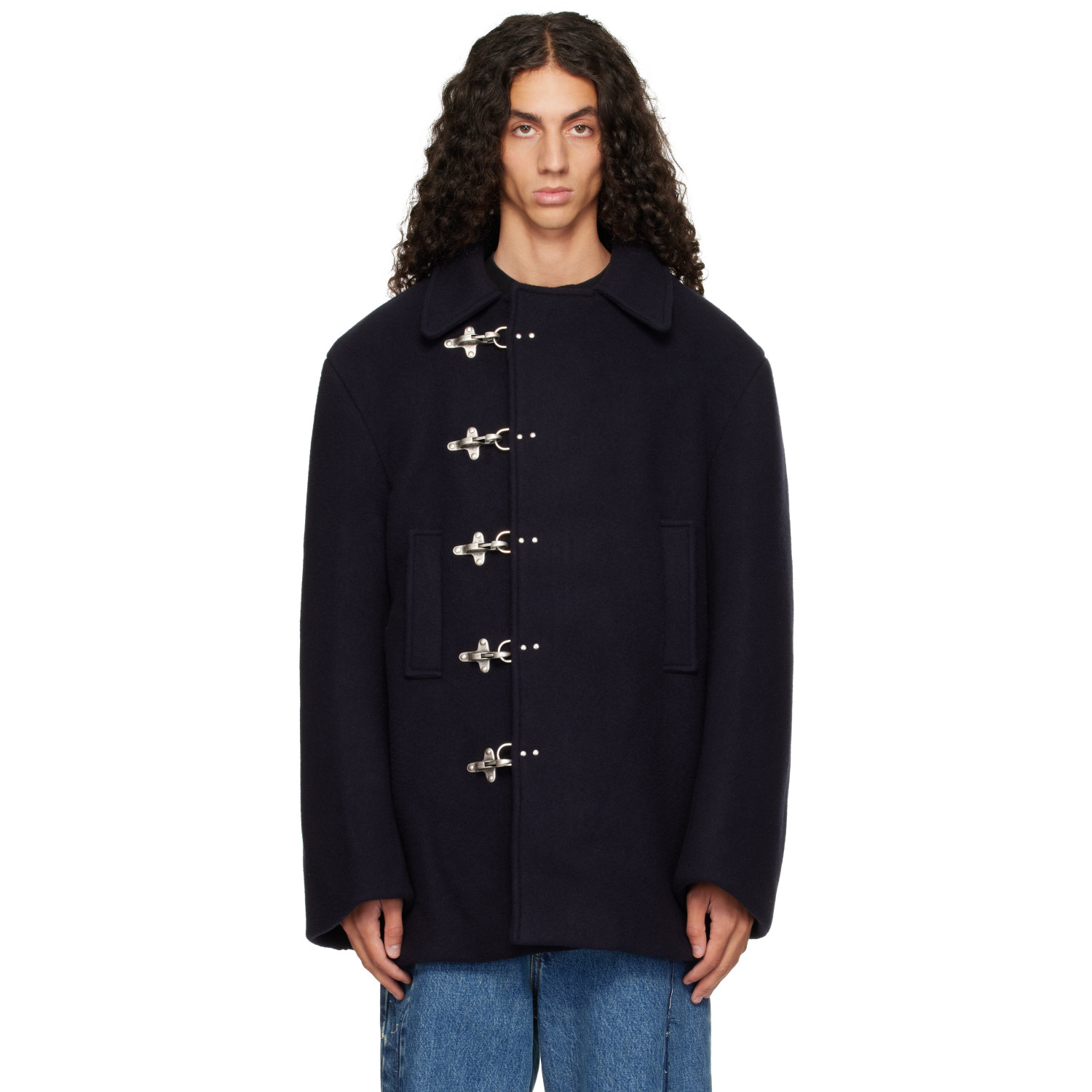 VETEMENTS Navy Fireman Hooks Caban Jacket
