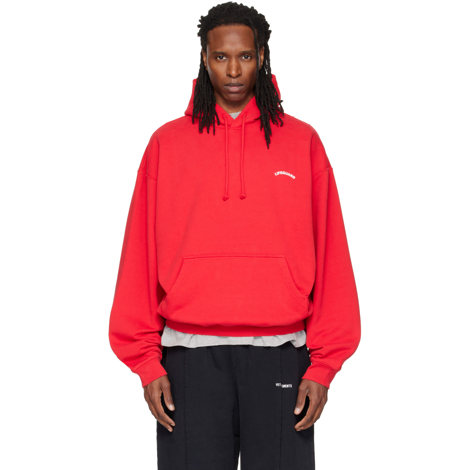 VETEMENTS Red Oversized 'Lifeguard' Hoodie